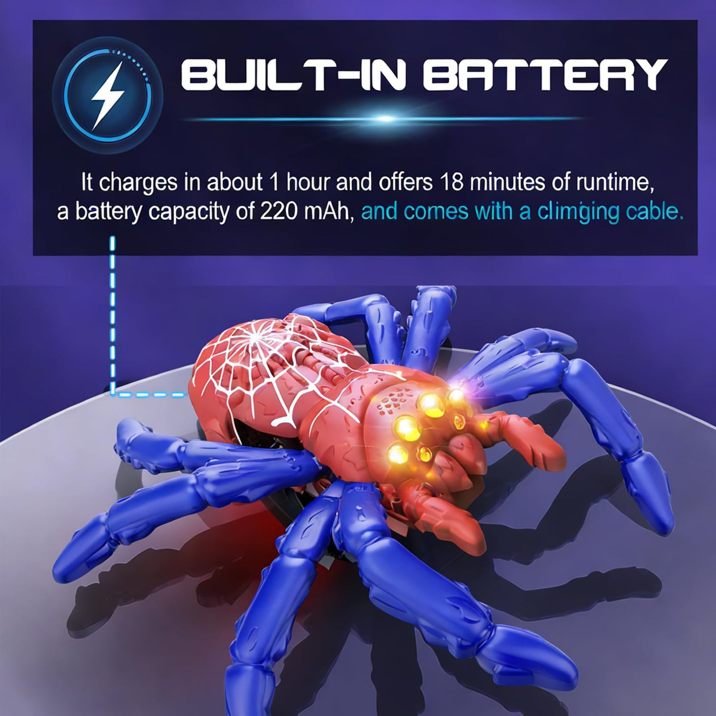 DOLGZIS 2026 Wall Crawling Spider - Rechargeable RC Toy for Kids 4+ (Red)