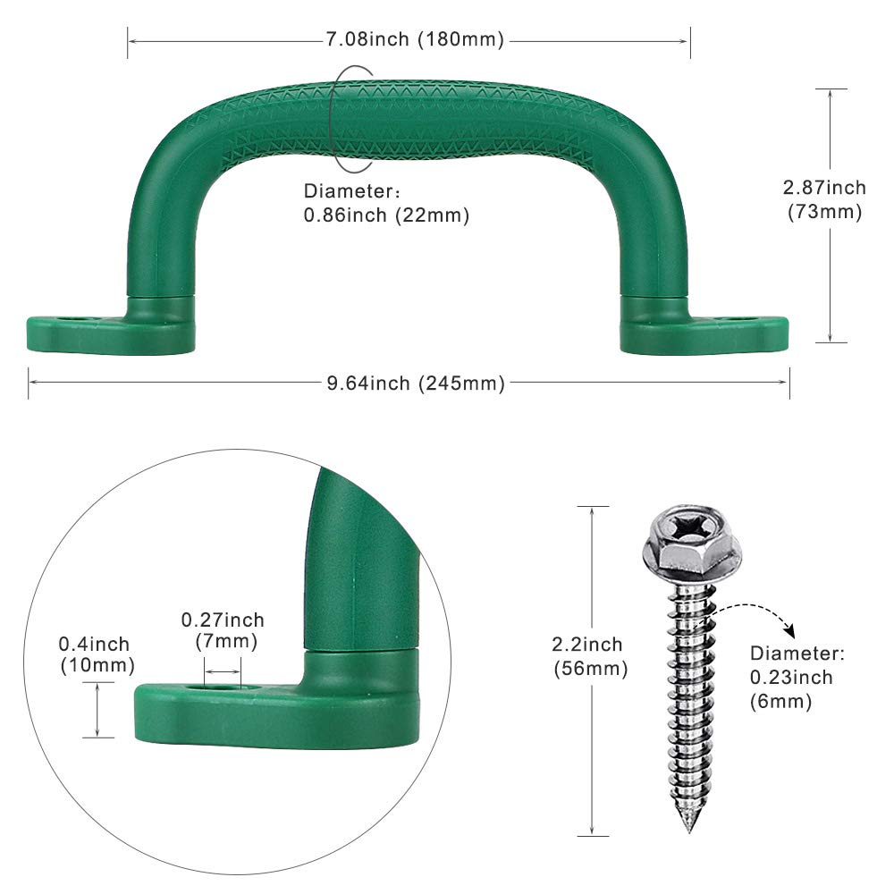 Dolibest Set of 4 Safety Playground Handles – Green for Playsets, Climbing Frames & Playhouses