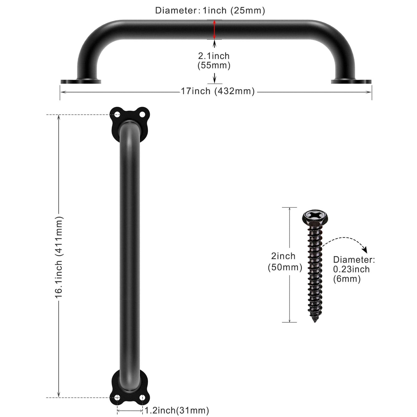 Dolibest 6-Pack 17-Inch Safety Handles – Metal Playground Grips (Black)