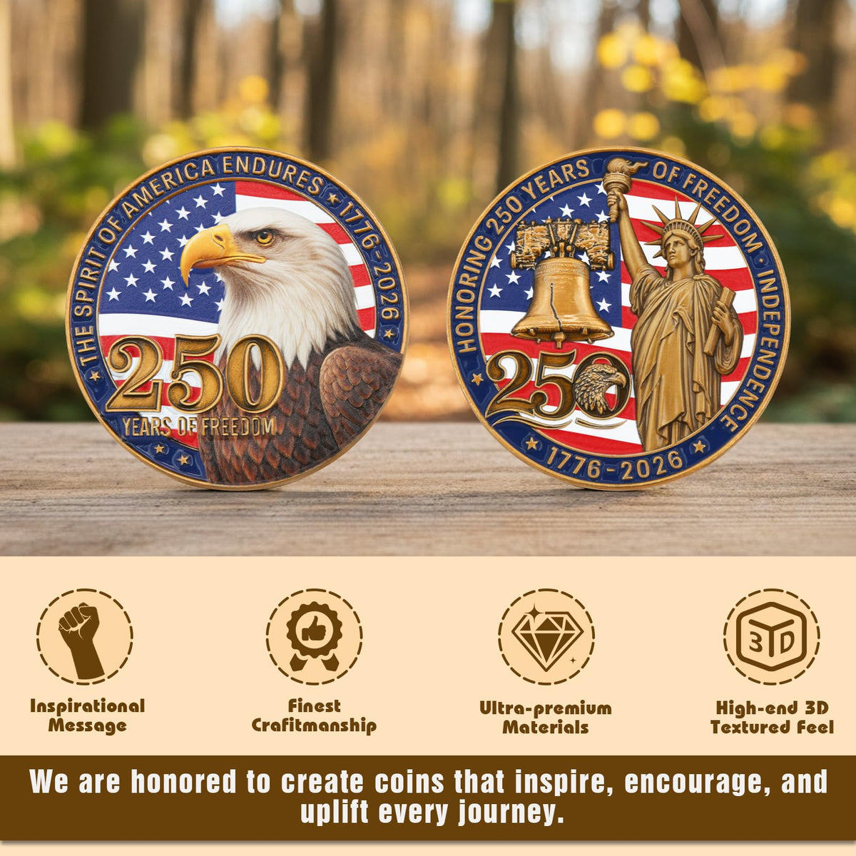 Dolihan USA 250th Anniversary Commemorative Coin – Bald Eagle & Statue of Liberty Design (1776–2026)