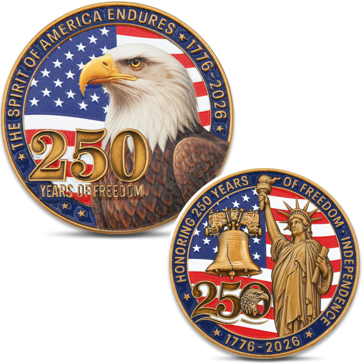 Dolihan USA 250th Anniversary Commemorative Coin – Bald Eagle & Statue of Liberty Design (1776–2026)