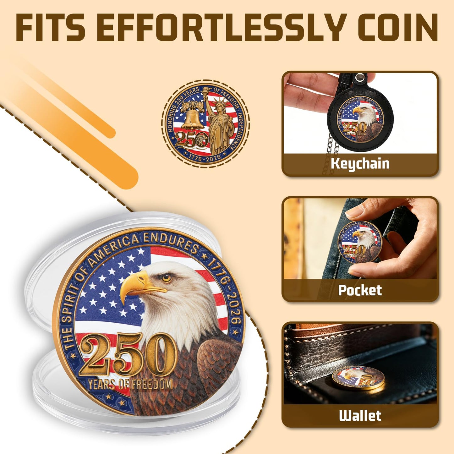 Dolihan USA 250th Anniversary Commemorative Coin – Bald Eagle & Statue of Liberty Design (1776–2026)