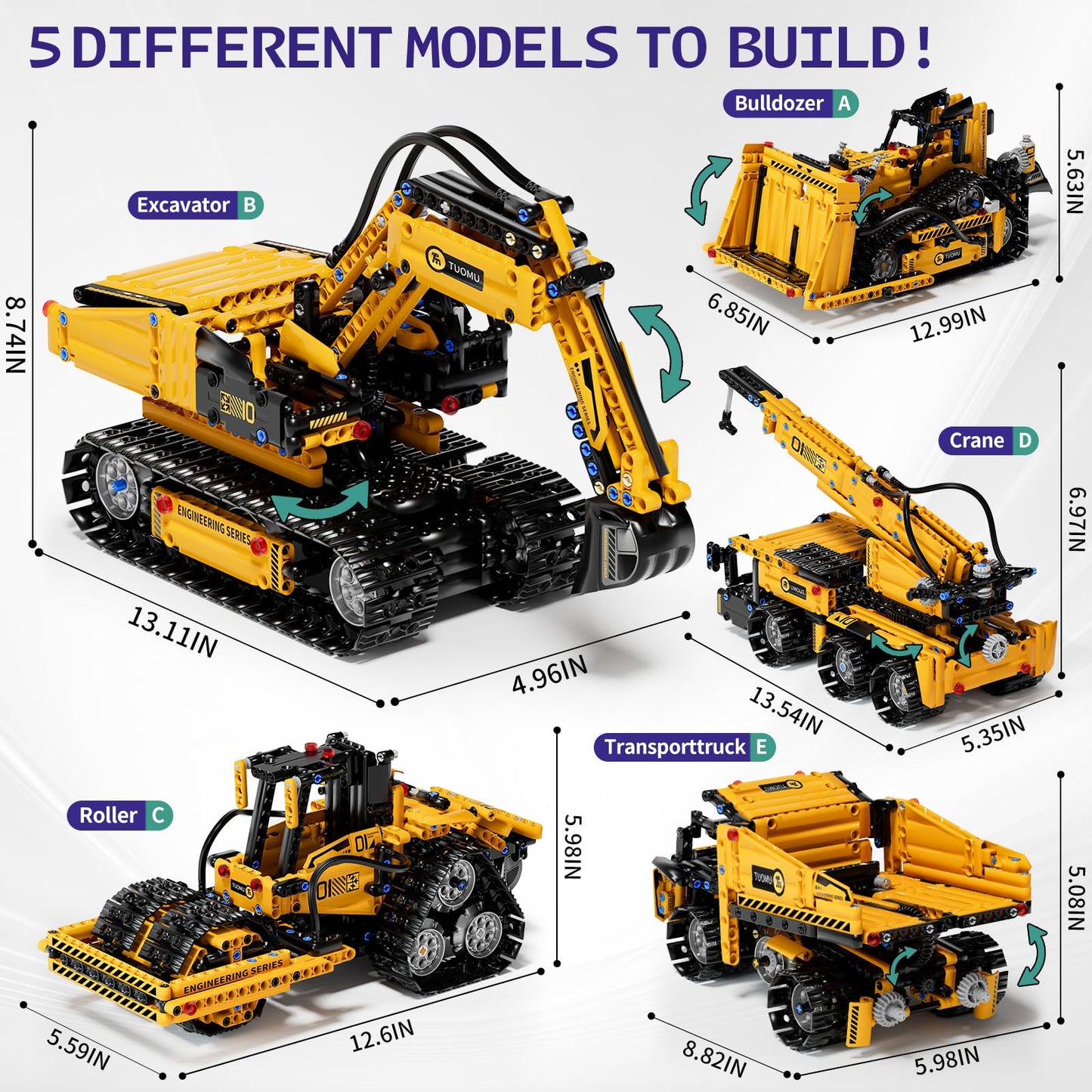 DOLIVE 5-in-1 STEM Building Block Set for Kids 8-14 – Remote & App Controlled Vehicles