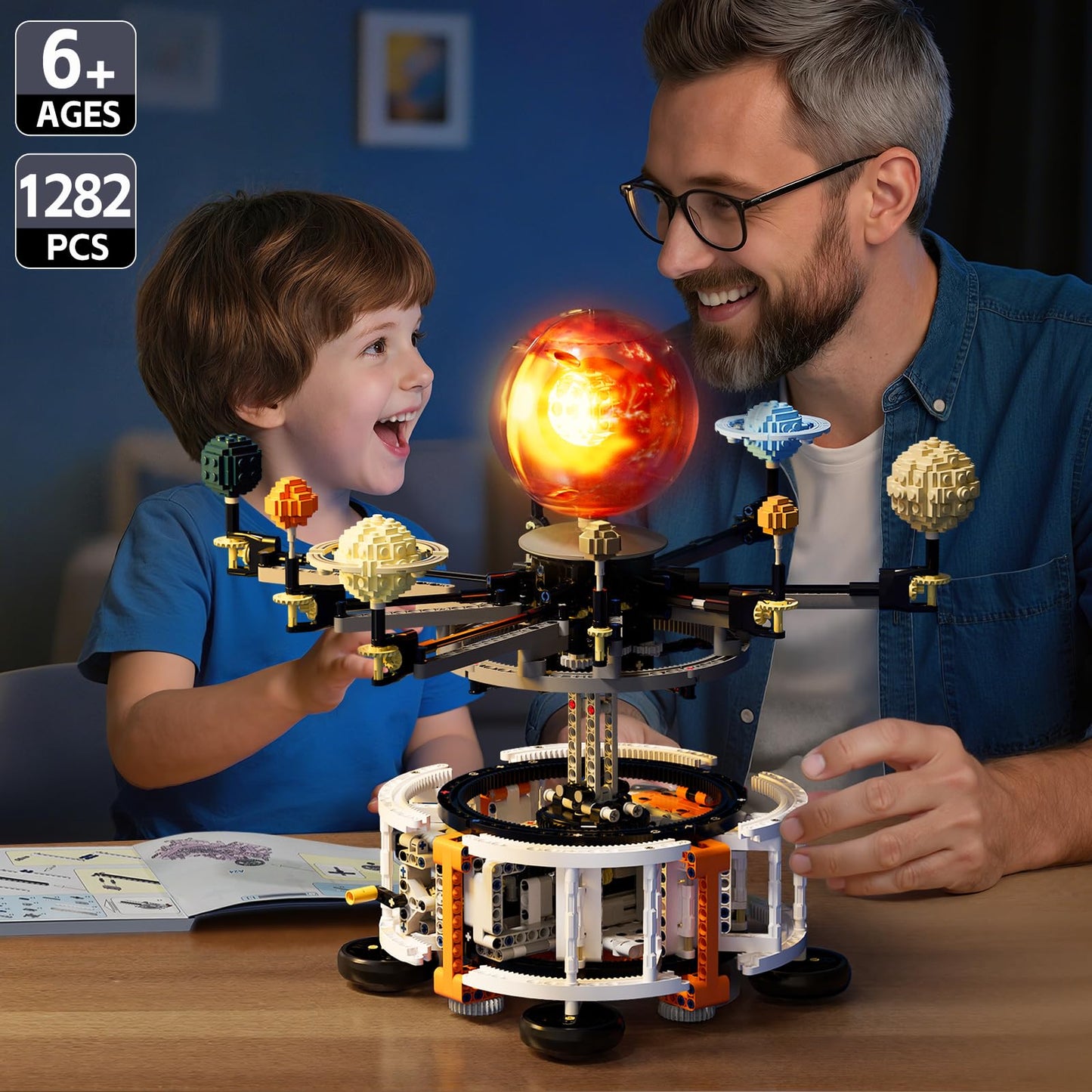 DOLIVE Dual-Mode Spinning Solar System Kit – 1282 PCS, Light-Up Sun, STEM Space Model for Kids 8+