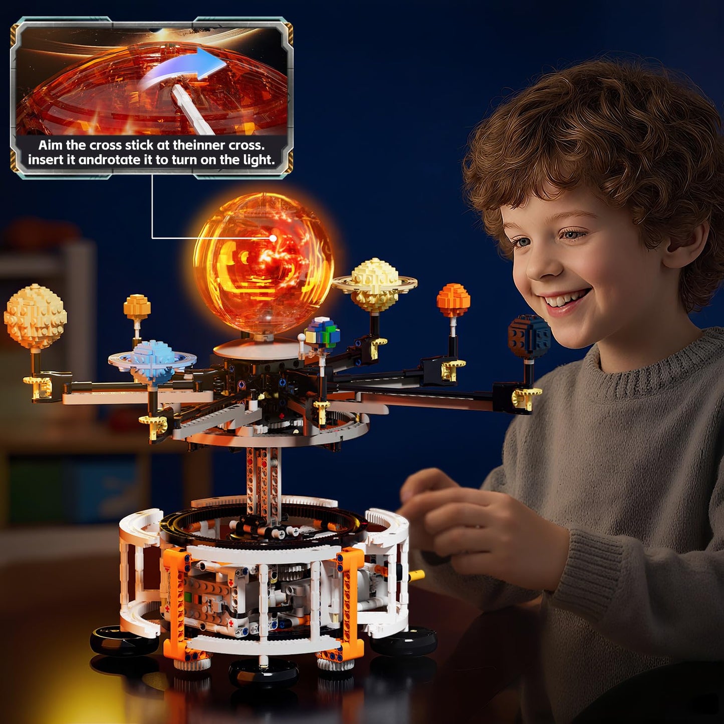 DOLIVE Dual-Mode Spinning Solar System Kit – 1282 PCS, Light-Up Sun, STEM Space Model for Kids 8+