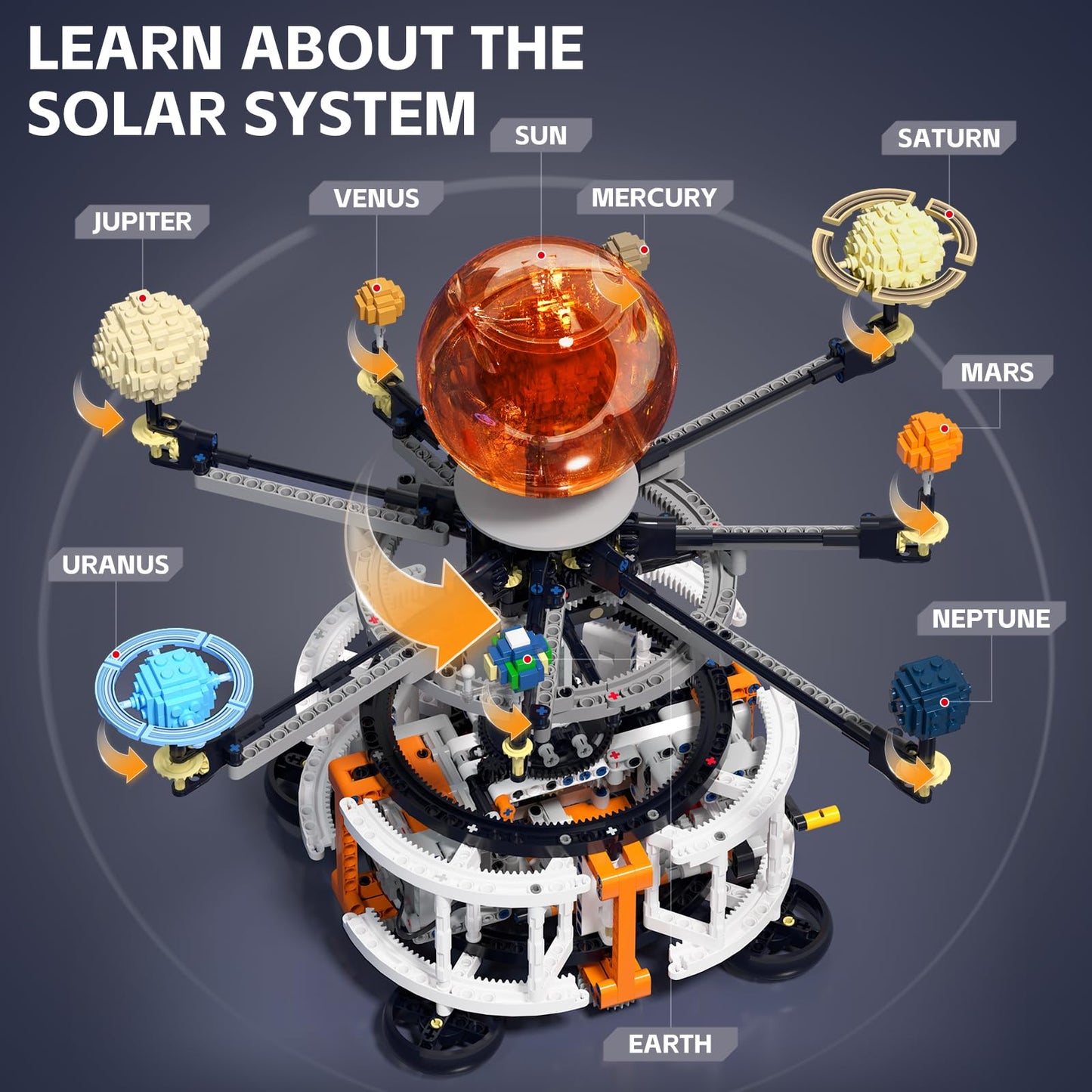 DOLIVE Dual-Mode Spinning Solar System Kit – 1282 PCS, Light-Up Sun, STEM Space Model for Kids 8+