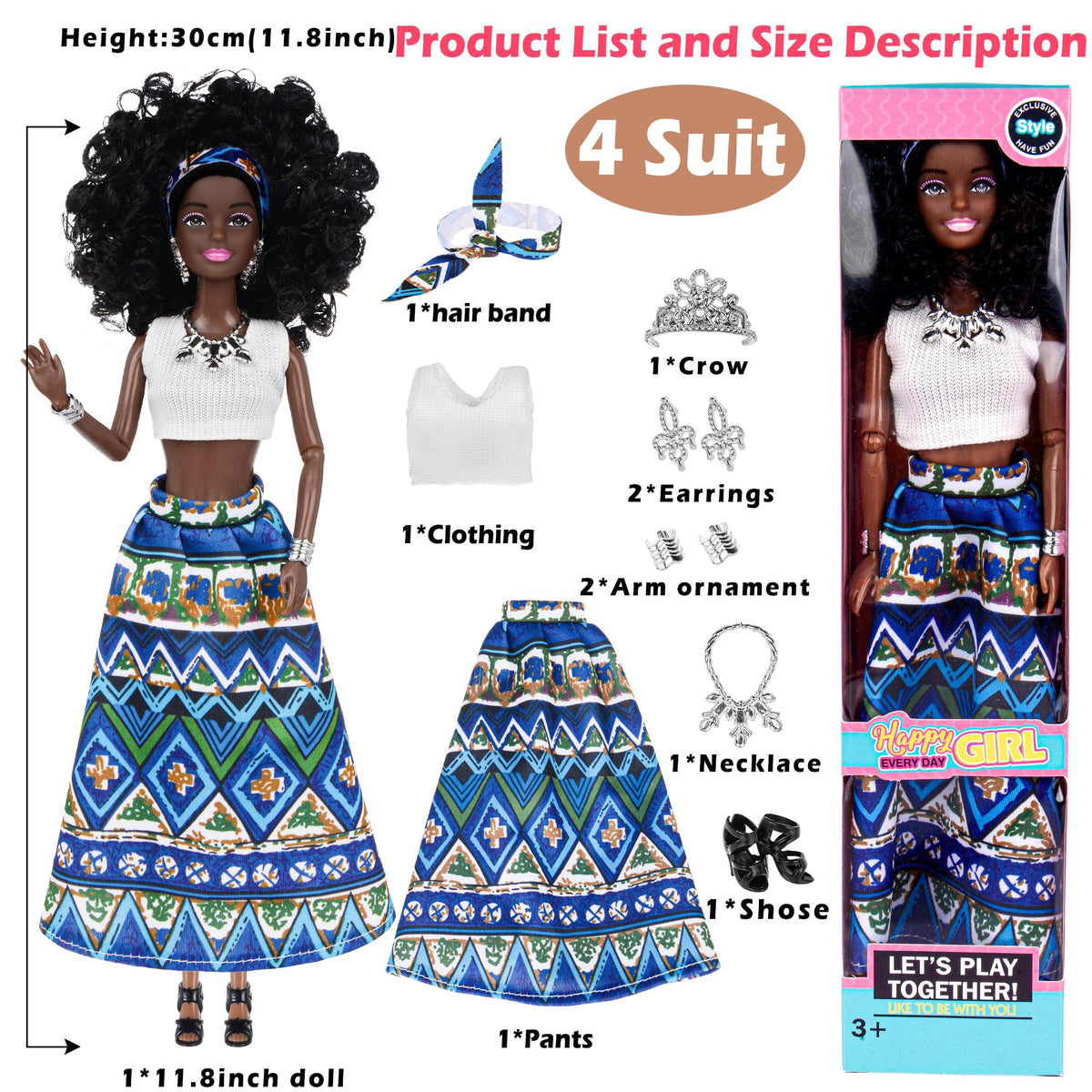 Dollbie 6-Pack African American Fashion Dolls - 11.5-Inch Posable with Mix & Match Outfits + Pink Gift Case