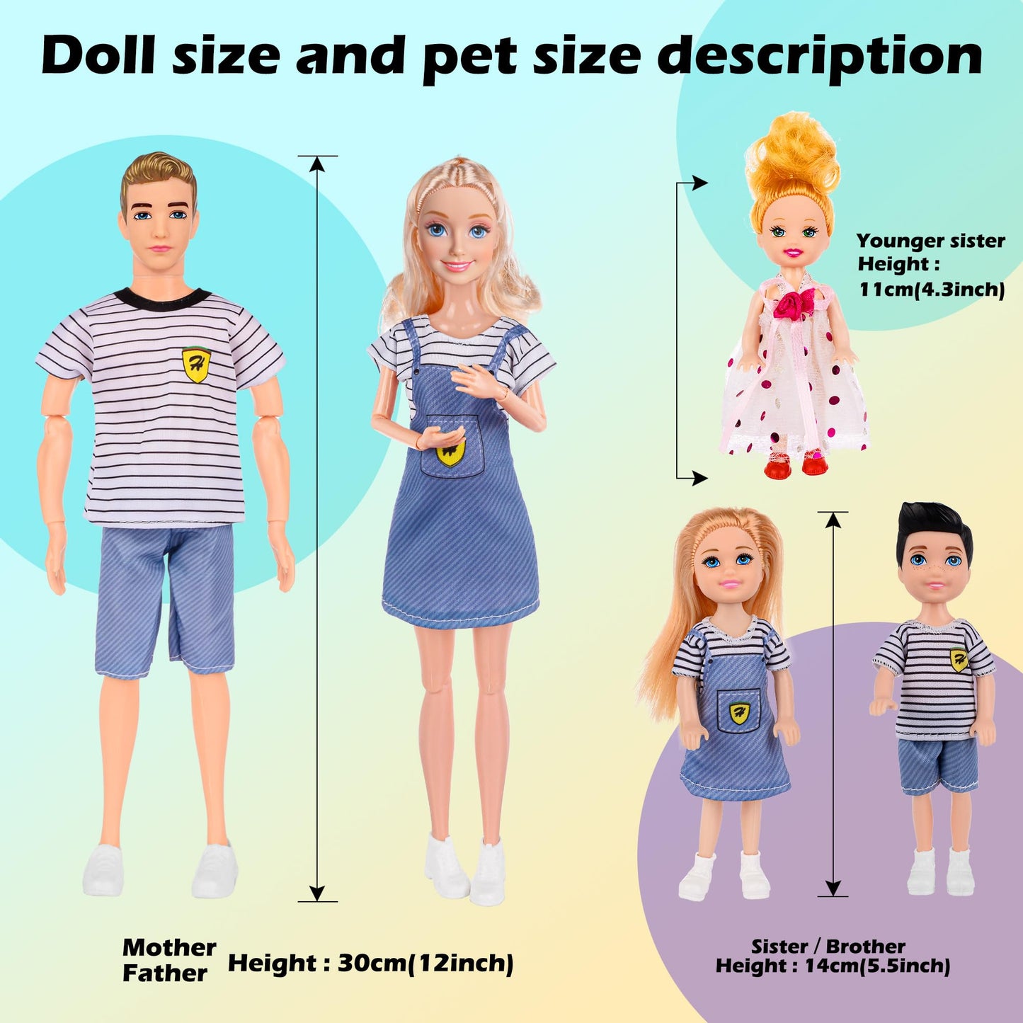 Dollbie Dolls Family Playset with Baby Stroller – 6-Person Imaginative Toy for Ages 3-12