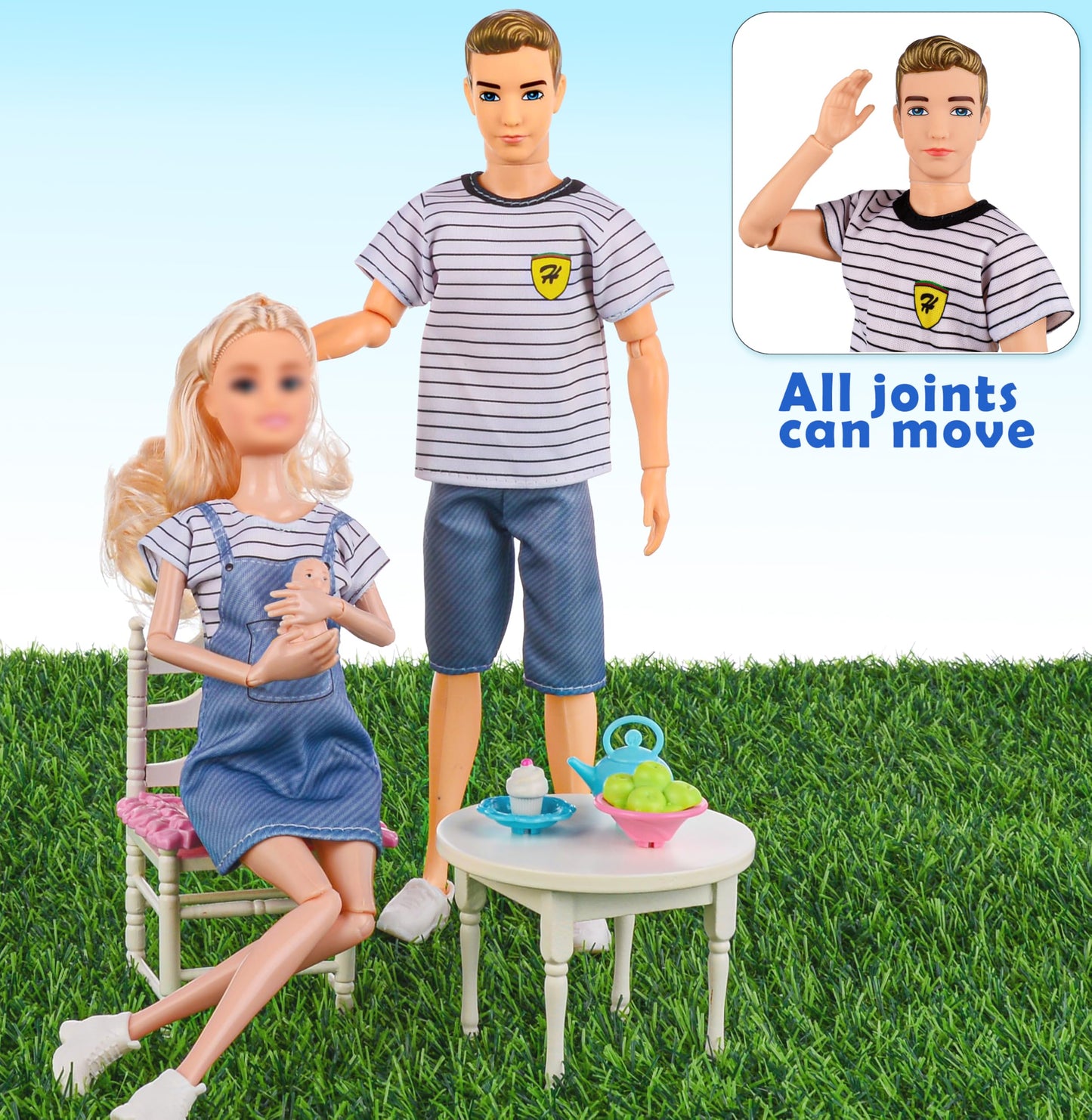 Dollbie Dolls Family Playset with Baby Stroller – 6-Person Imaginative Toy for Ages 3-12