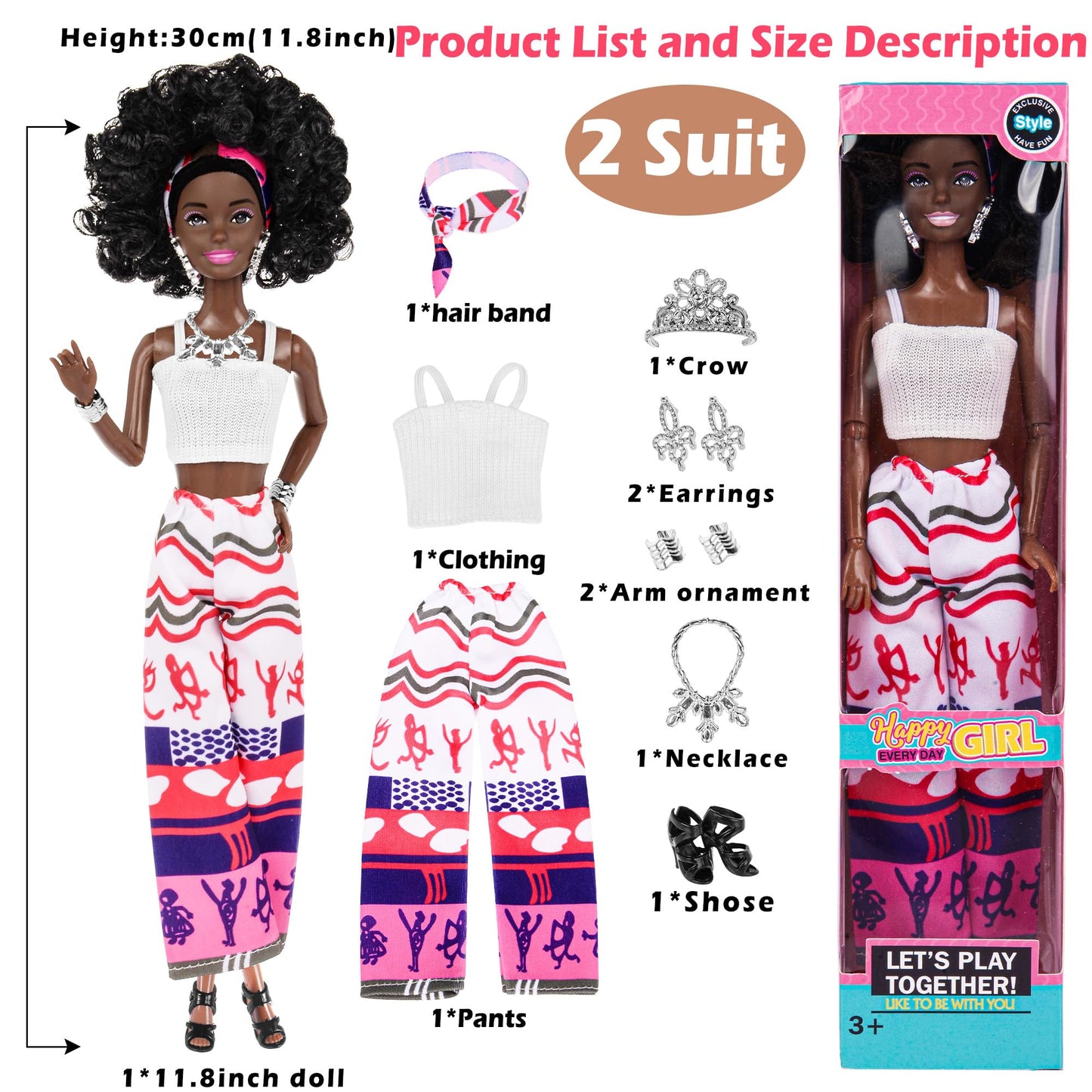 Dollbie 6-Pack African American Fashion Dolls - 11.5-Inch Posable with Mix & Match Outfits + Pink Gift Case
