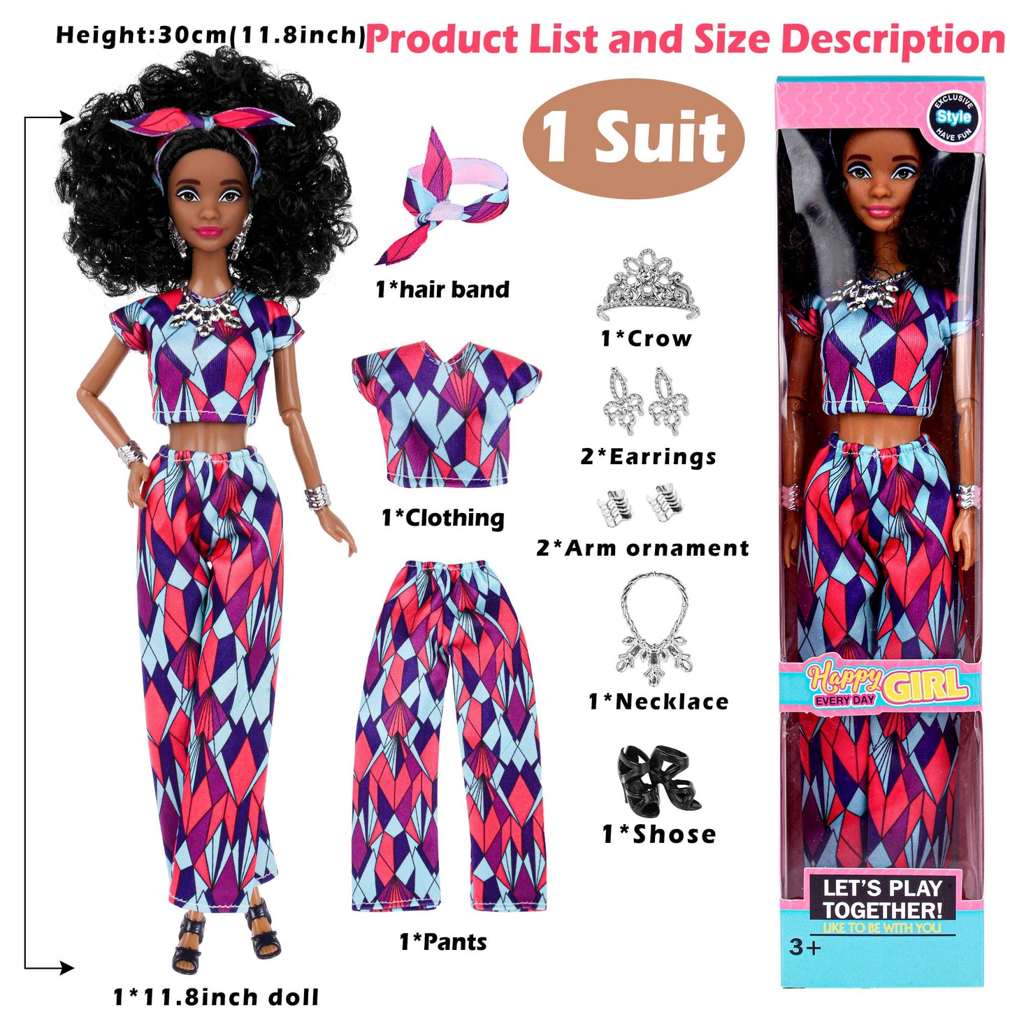 Dollbie 6-Pack African American Fashion Dolls - 11.5-Inch Posable with Mix & Match Outfits + Pink Gift Case