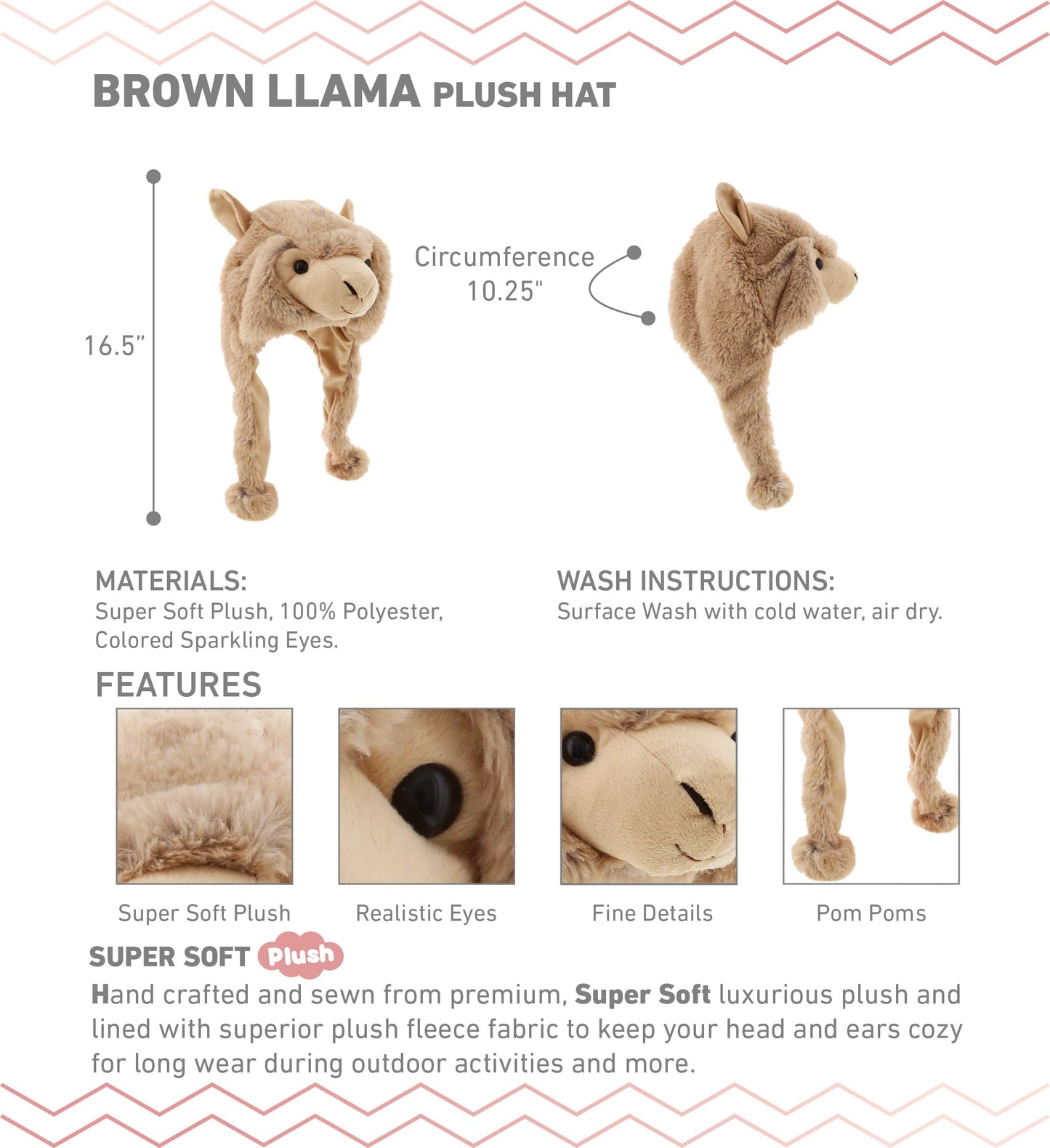DolliBu Brown Llama Plush Hat – Soft Fleece Winter Hat with Moving Ears for Kids & Teens