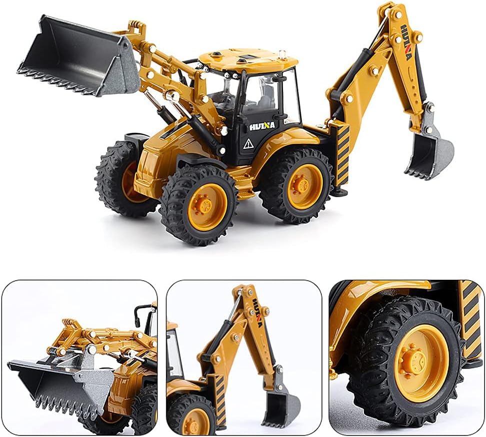 Dollox Die-cast Excavator Backhoe Front Loader Truck – 1:50 Scale Metal Engineering Vehicle