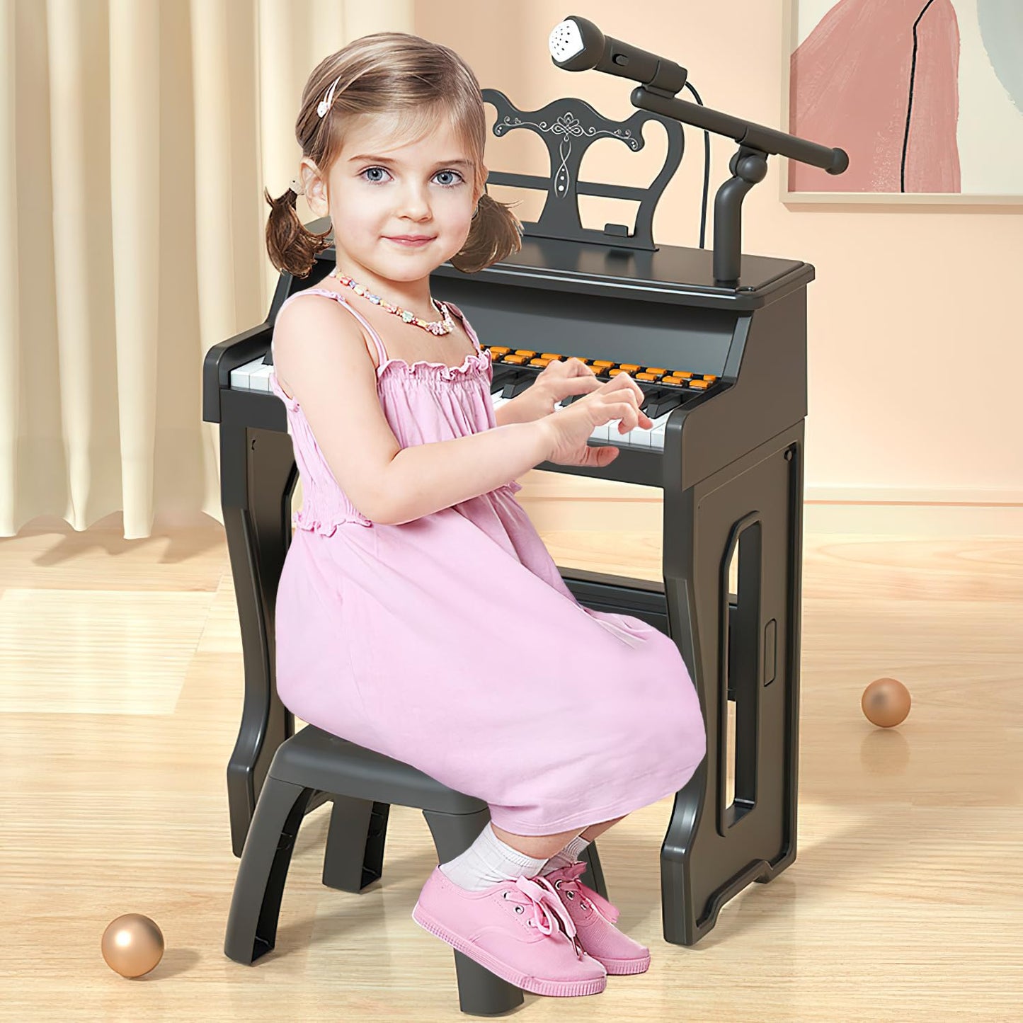 Dollox 37-Key Keyboard Piano for Kids – 2-in-1 Toddler Piano with Stool