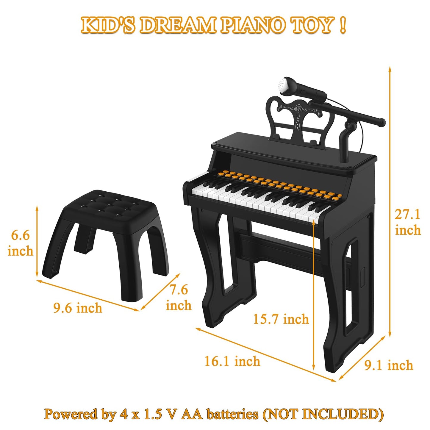 Dollox 37-Key Keyboard Piano for Kids – 2-in-1 Toddler Piano with Stool