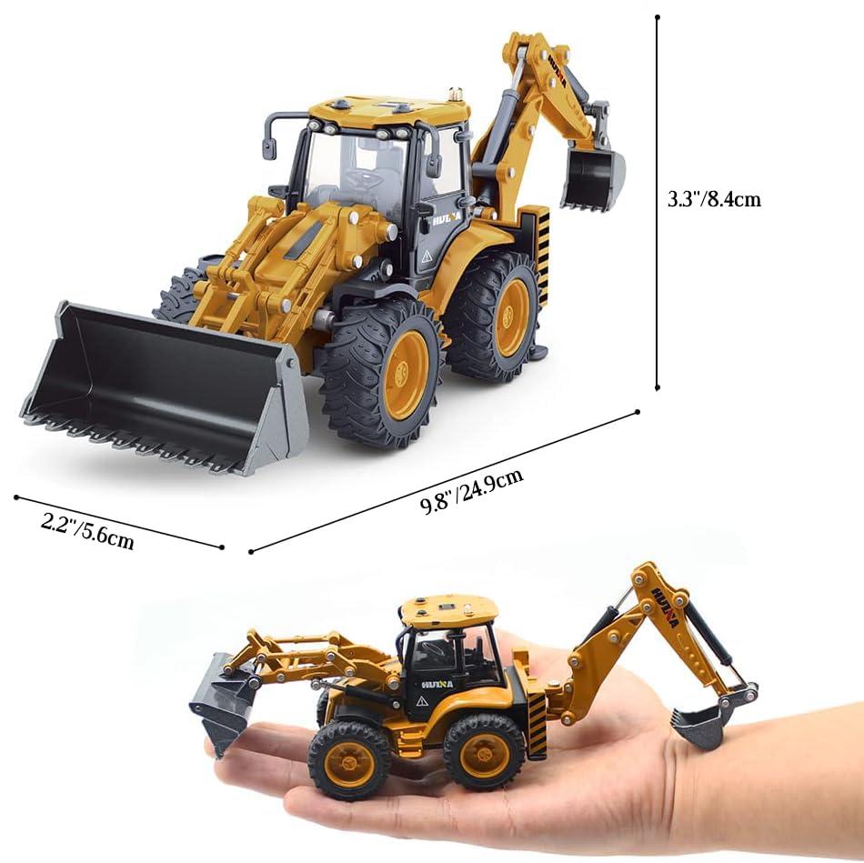 Dollox Die-cast Excavator Backhoe Front Loader Truck – 1:50 Scale Metal Engineering Vehicle