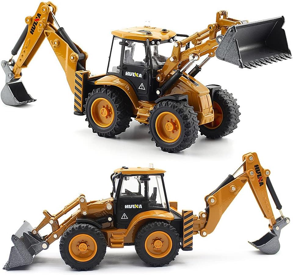 Dollox Die-cast Excavator Backhoe Front Loader Truck – 1:50 Scale Metal Engineering Vehicle