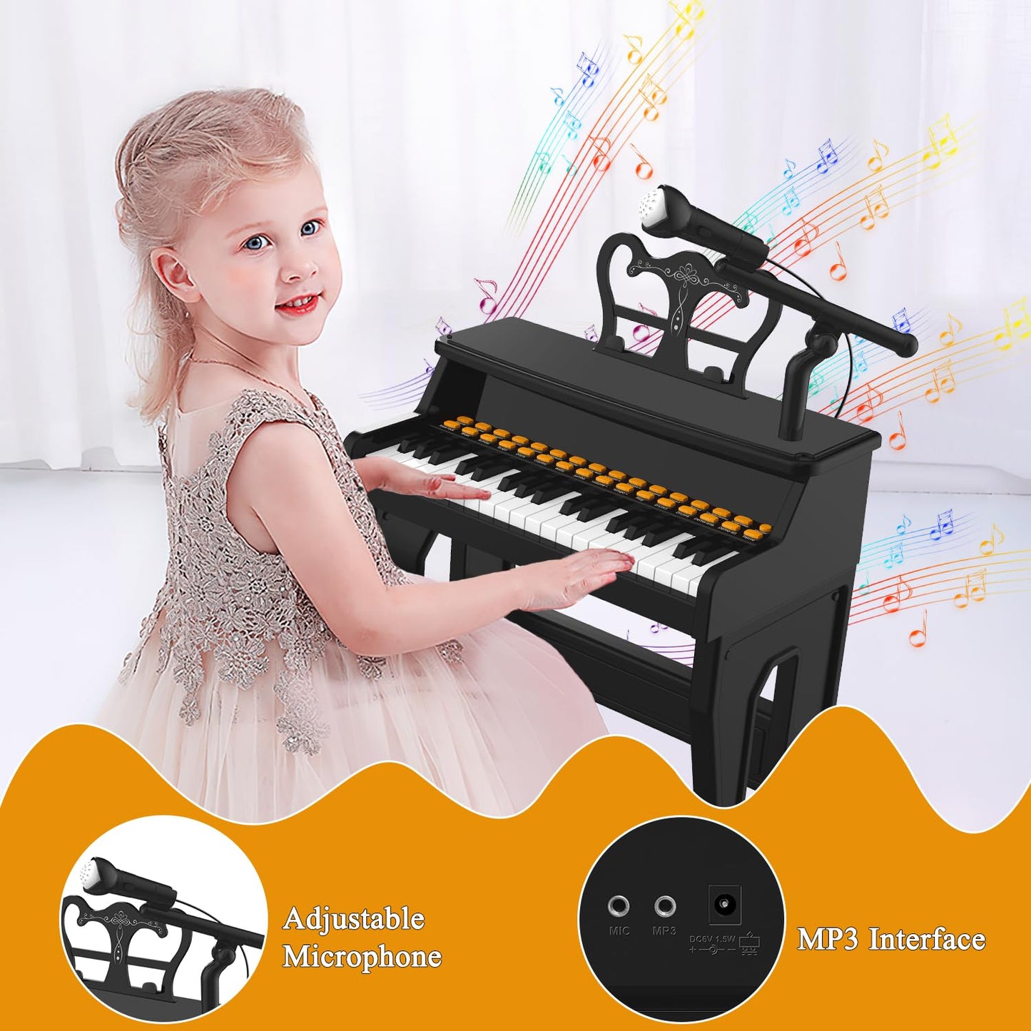Dollox 37-Key Keyboard Piano for Kids – 2-in-1 Toddler Piano with Stool