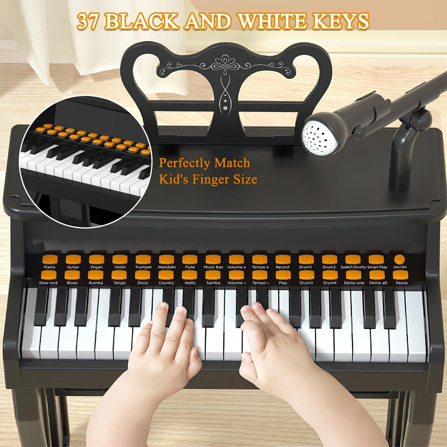 Dollox 37-Key Keyboard Piano for Kids – 2-in-1 Toddler Piano with Stool