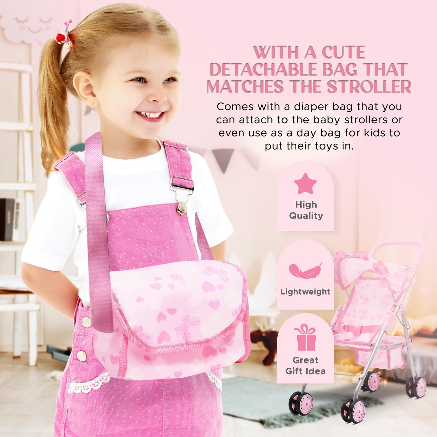 Dolls To Play Baby Doll Stroller Bed & Swing Nursery Playset — 3-in-1 Seat, Crib, High Chair