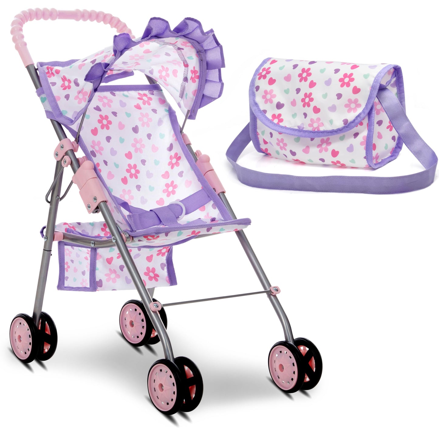Dolls To Play Baby Doll Stroller - Purple Foldable Buggy for 12-18 inch Dolls with Canopy