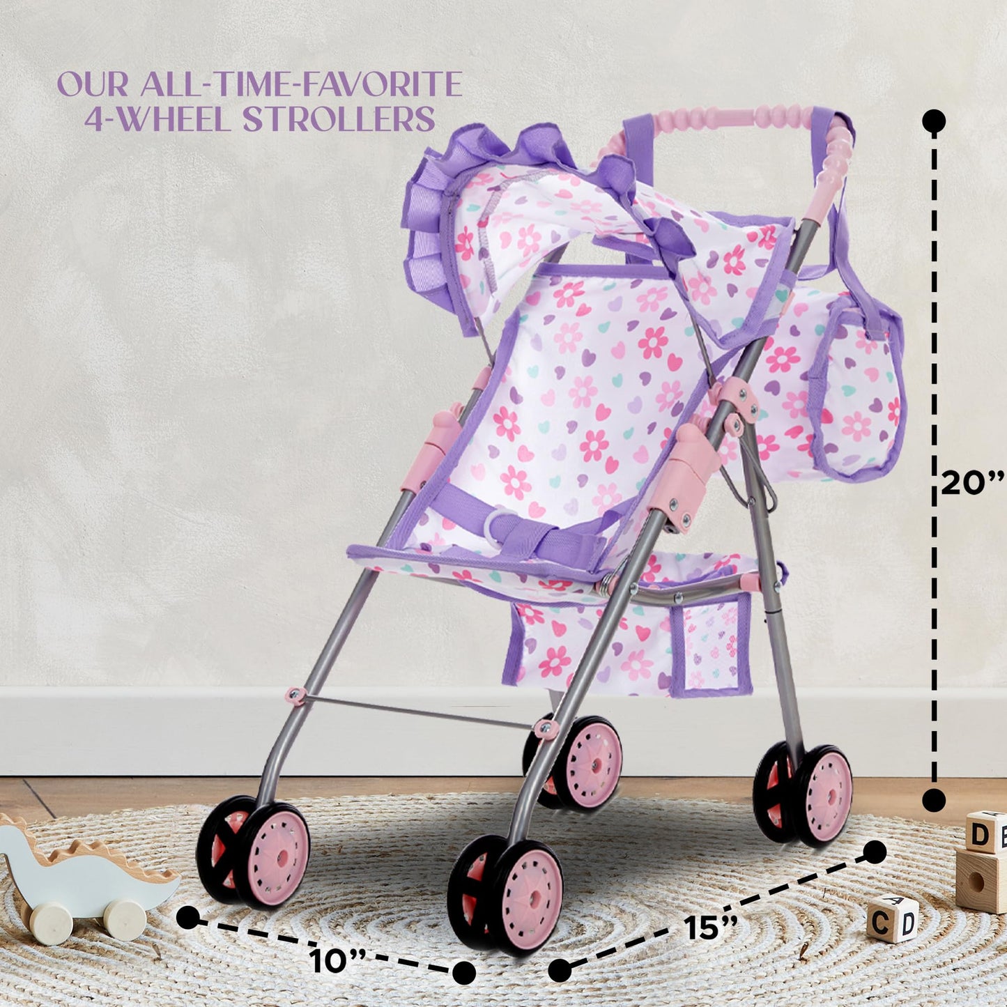 Dolls To Play Baby Doll Stroller - Purple Foldable Buggy for 12-18 inch Dolls with Canopy