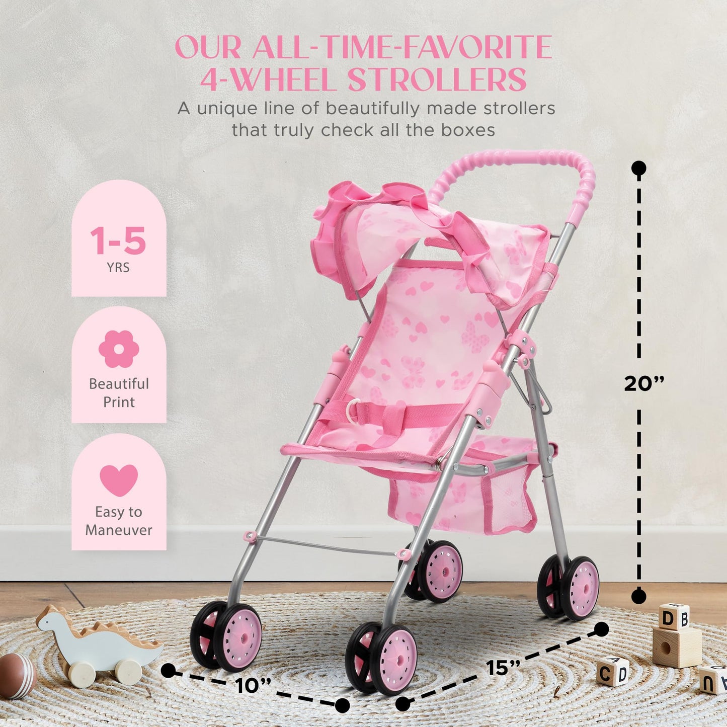 Dolls To Play Baby Doll Stroller Bed & Swing Nursery Playset — 3-in-1 Seat, Crib, High Chair
