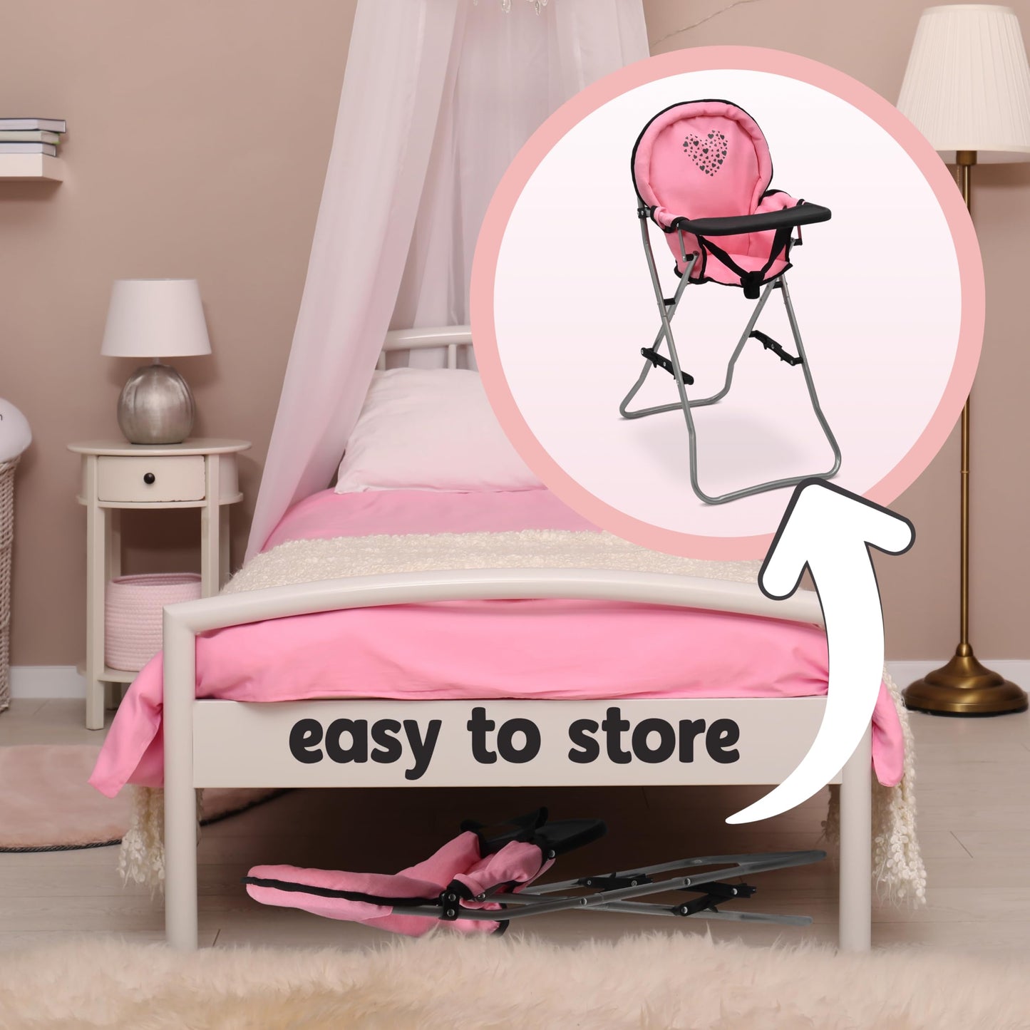 Dolls To Play Baby Doll High Chair – Foldable with Tray for 18-Inch Dolls, Pink
