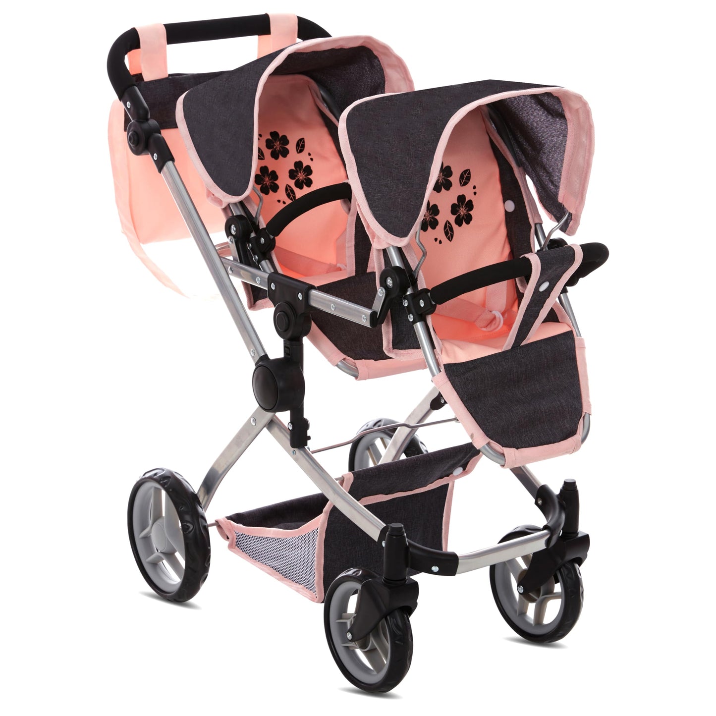 Dolls To Play Baby Doll Double Stroller Twin Pram Buggy for Kids 27.5 Inch Handle