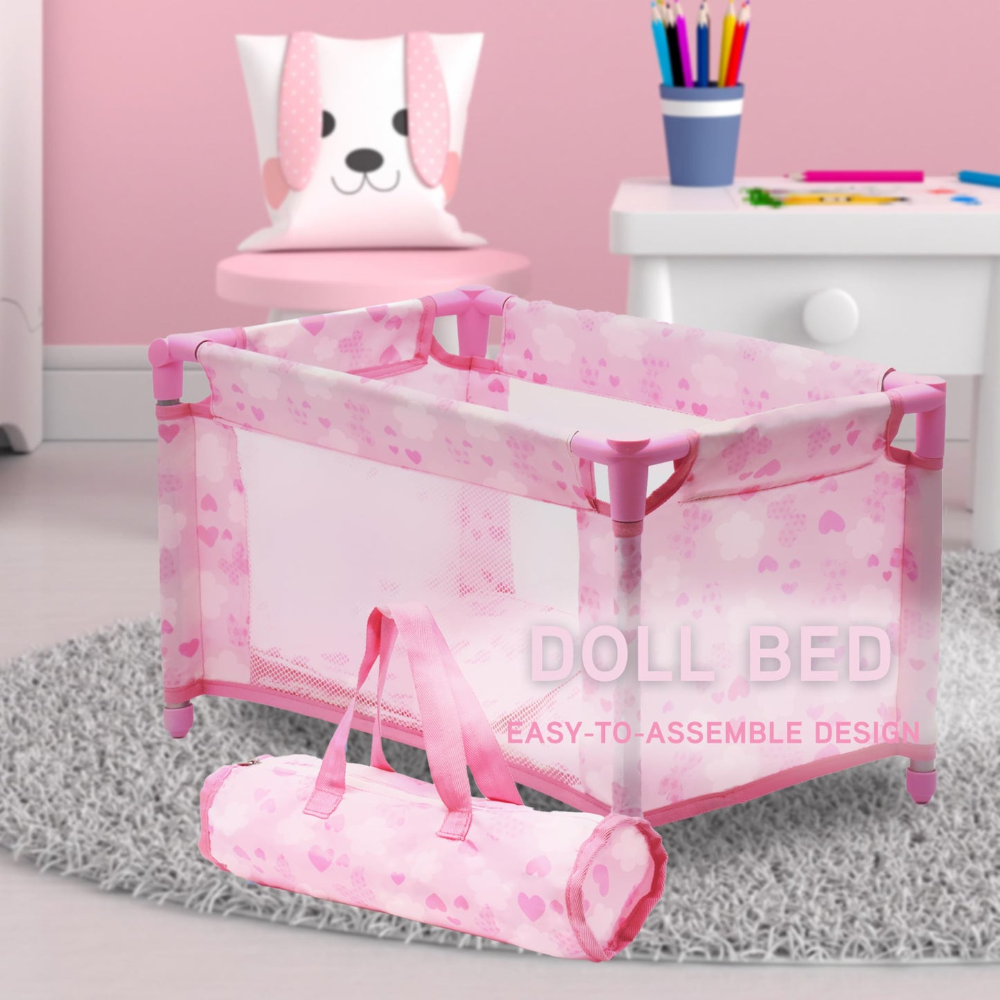 Dolls To Play Baby Doll Stroller Bed & Swing Nursery Playset — 3-in-1 Seat, Crib, High Chair