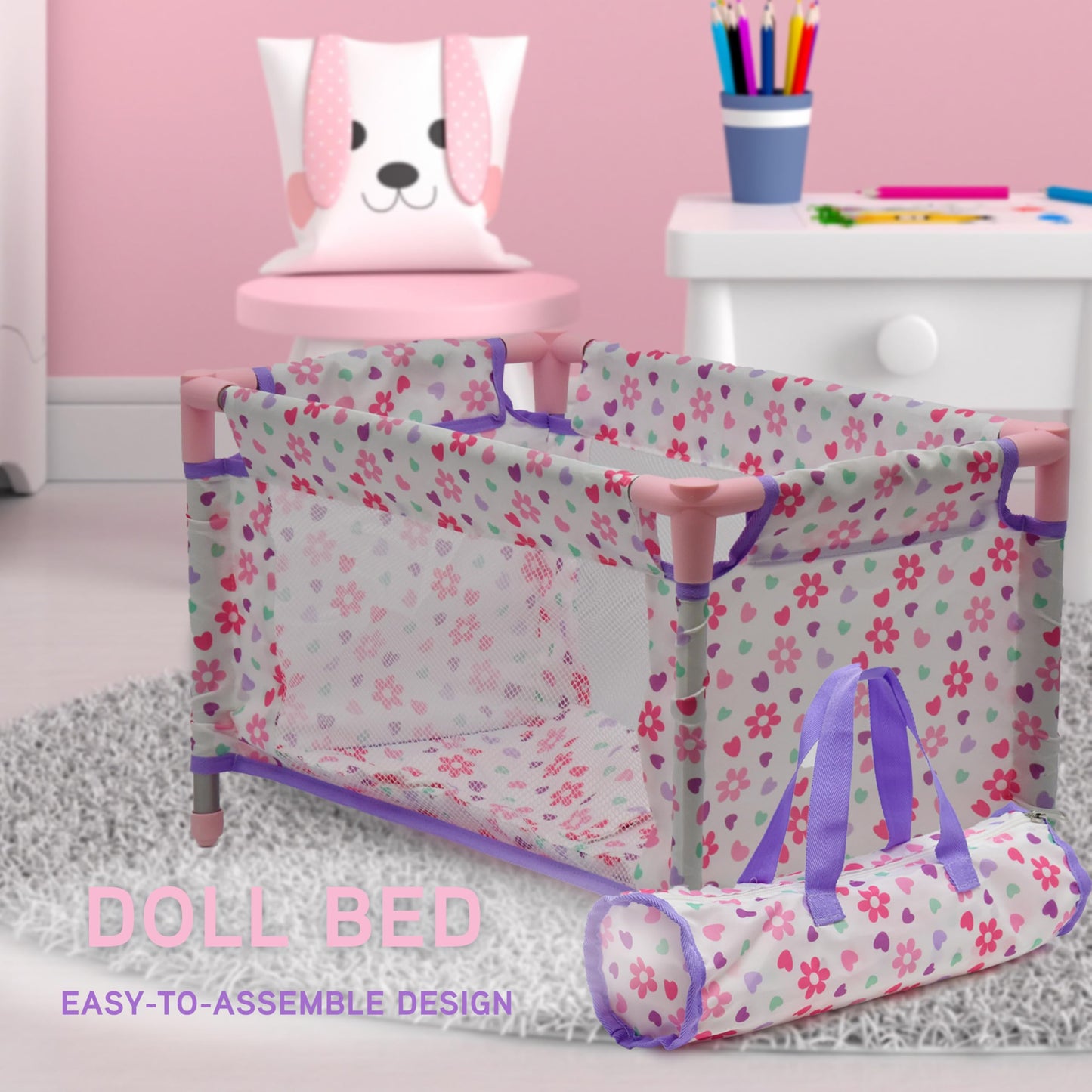 Dolls To Play Baby Doll Stroller Bed & Swing Playset — 3-in-1 Convertible Seat, Crib, Diaper Bag