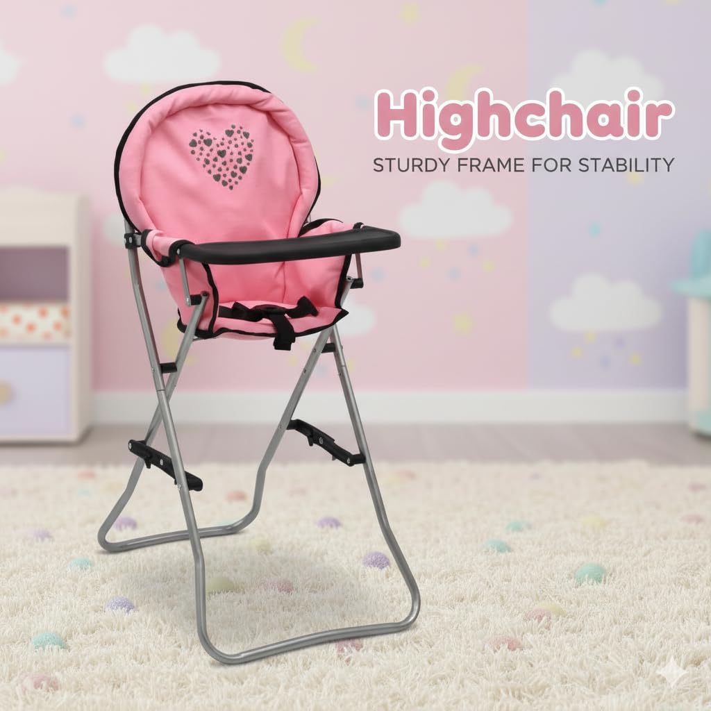 Dolls To Play Baby Doll High Chair – Foldable with Tray for 18-Inch Dolls, Pink