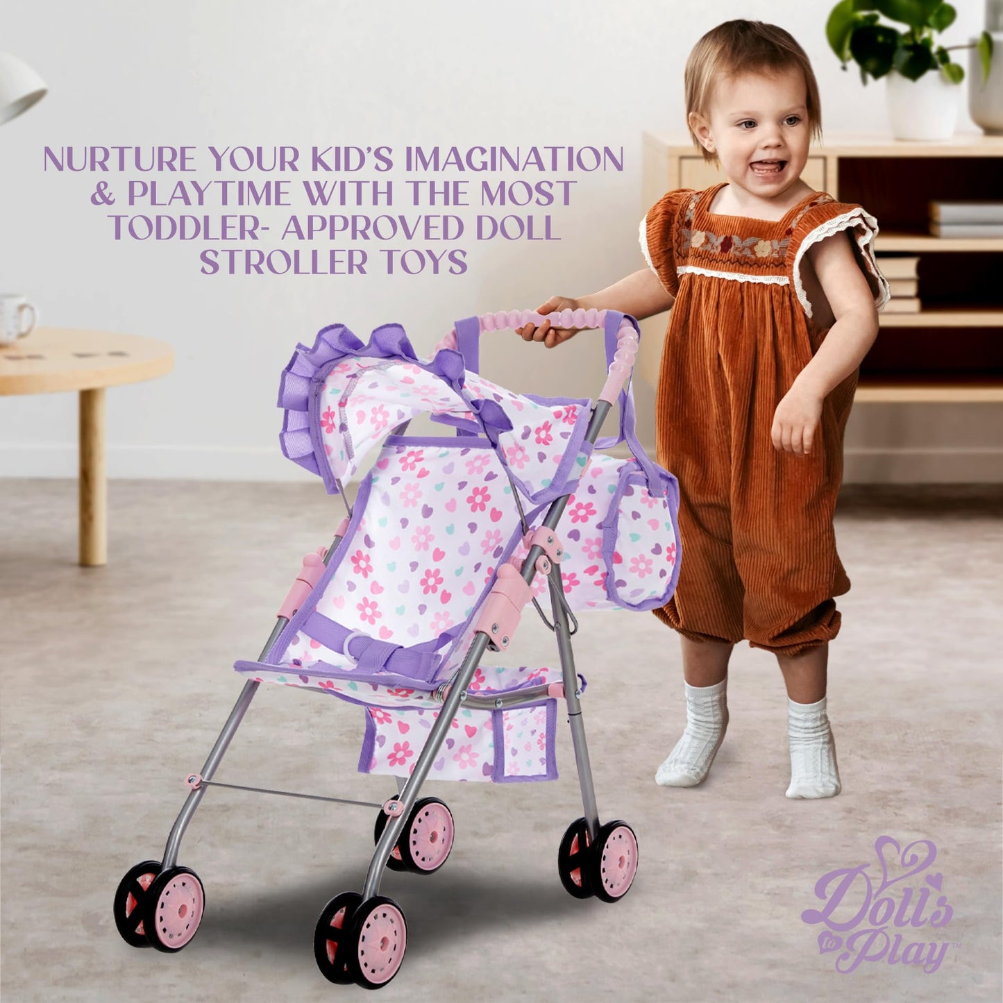 Dolls To Play Baby Doll Stroller - Purple Foldable Buggy for 12-18 inch Dolls with Canopy