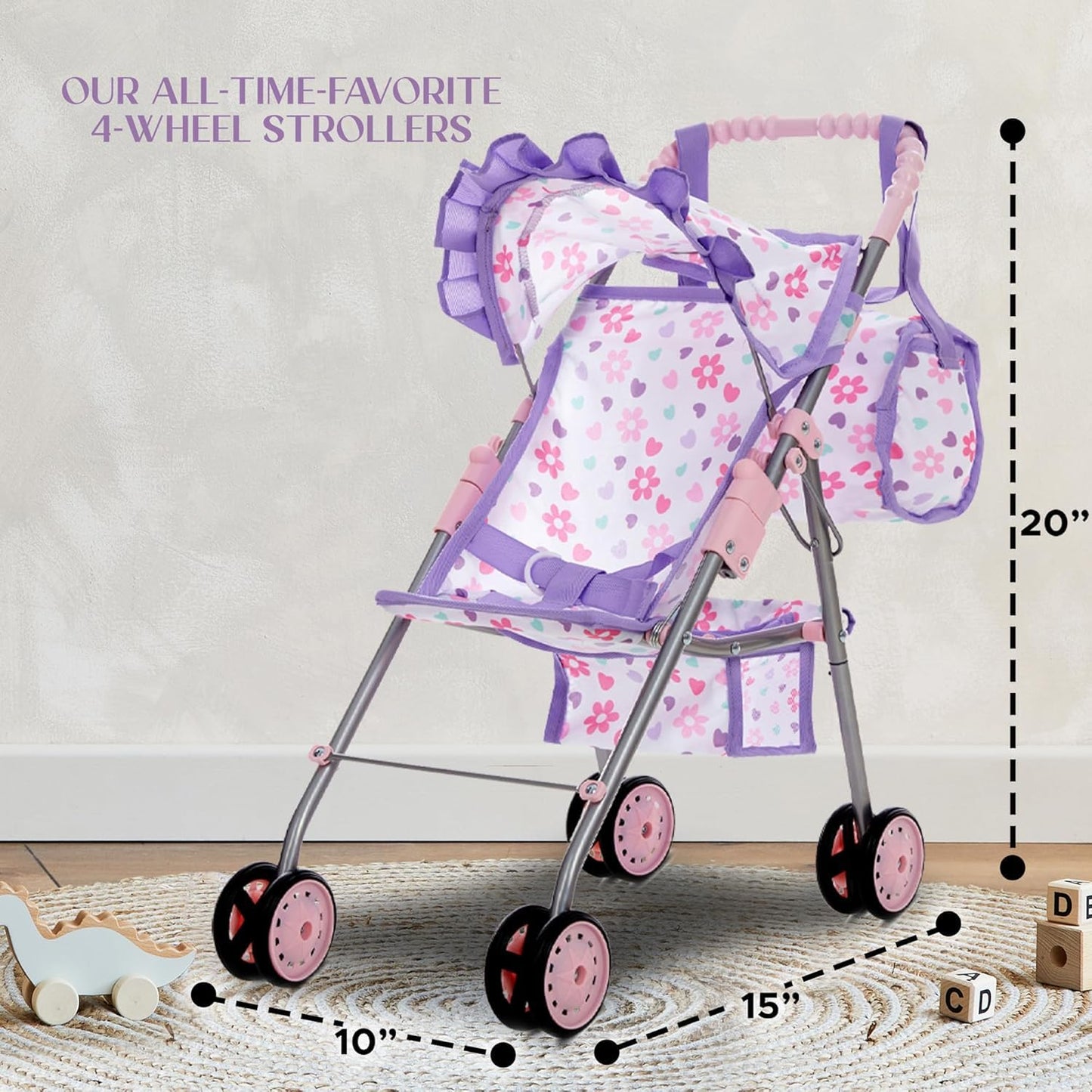 Dolls To Play Baby Doll Stroller Bed & Swing Playset — 3-in-1 Convertible Seat, Crib, Diaper Bag