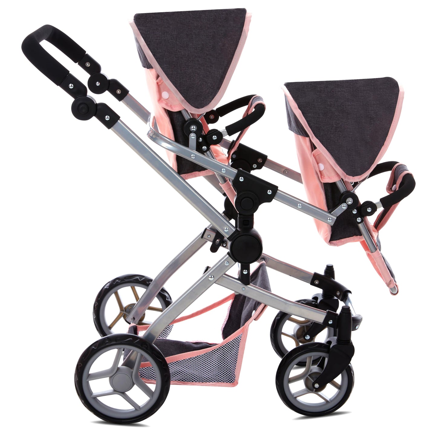 Dolls To Play Baby Doll Double Stroller Twin Pram Buggy for Kids 27.5 Inch Handle