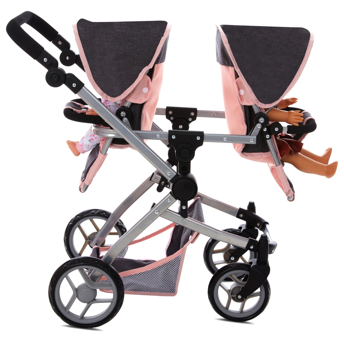 Dolls To Play Baby Doll Double Stroller Twin Pram Buggy for Kids 27.5 Inch Handle