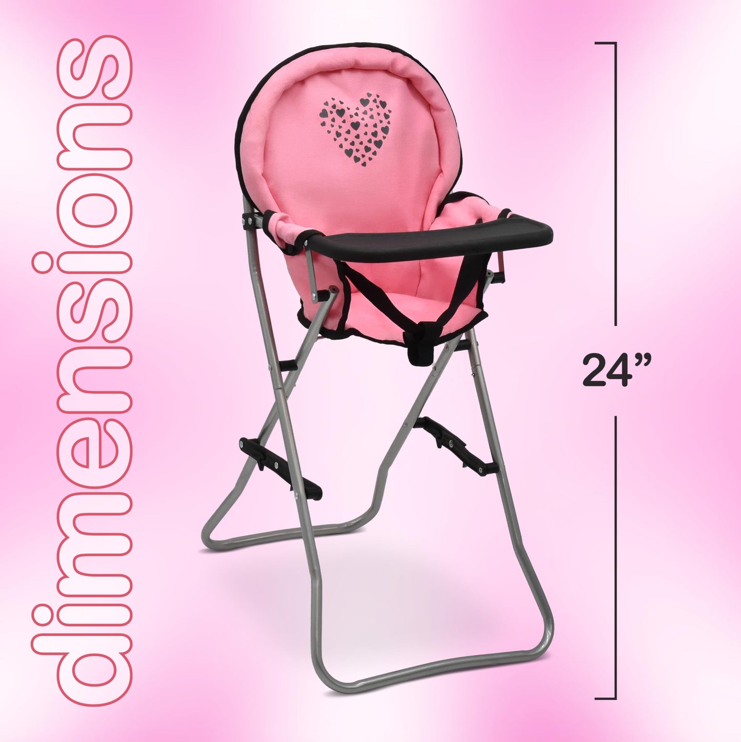 Dolls To Play Baby Doll High Chair – Foldable with Tray for 18-Inch Dolls, Pink