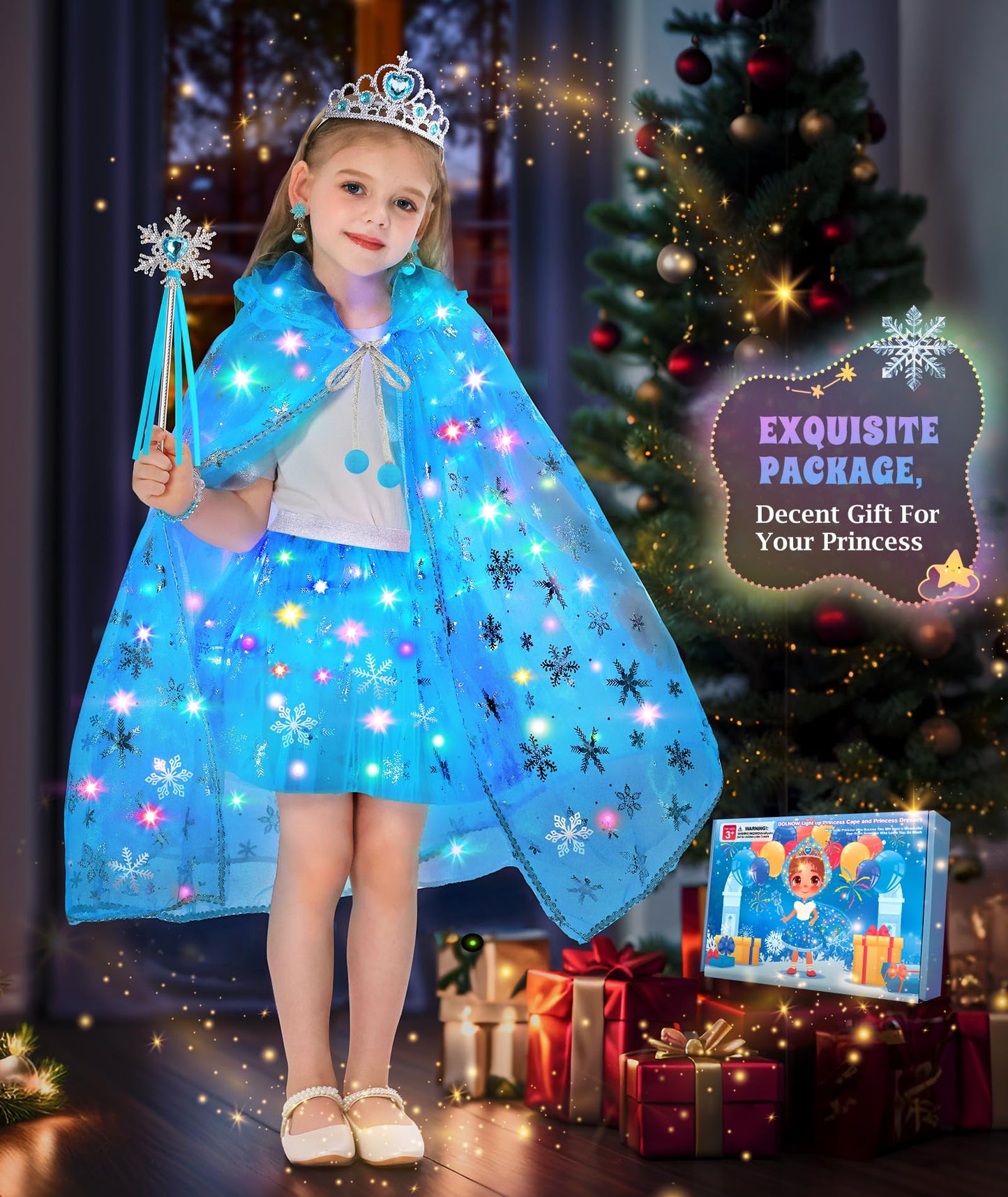 DOLNOW Princess Dress Up Set for Girls — Light-Up Cape, Crown & Accessories (Ages 3-6)