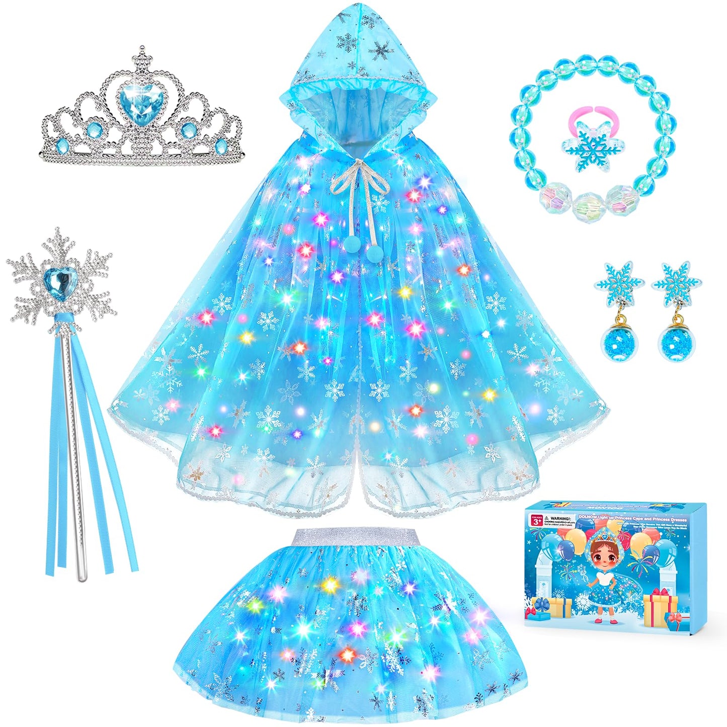 DOLNOW Princess Dress Up Set for Girls — Light-Up Cape, Crown & Accessories (Ages 3-6)