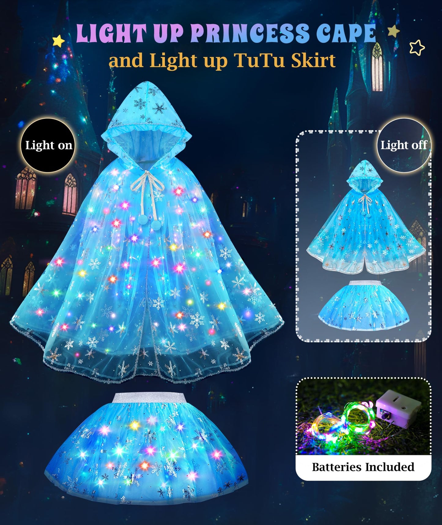 DOLNOW Princess Dress Up Set for Girls — Light-Up Cape, Crown & Accessories (Ages 3-6)