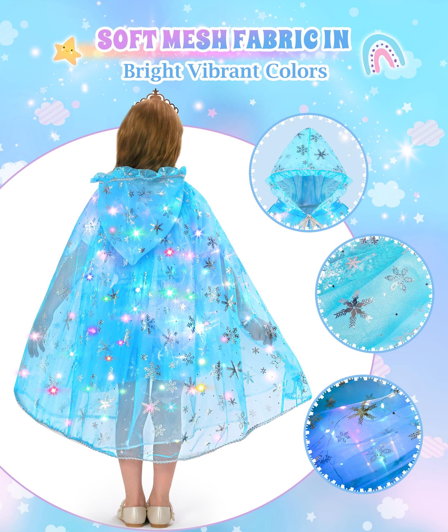 DOLNOW Princess Dress Up Set for Girls — Light-Up Cape, Crown & Accessories (Ages 3-6)