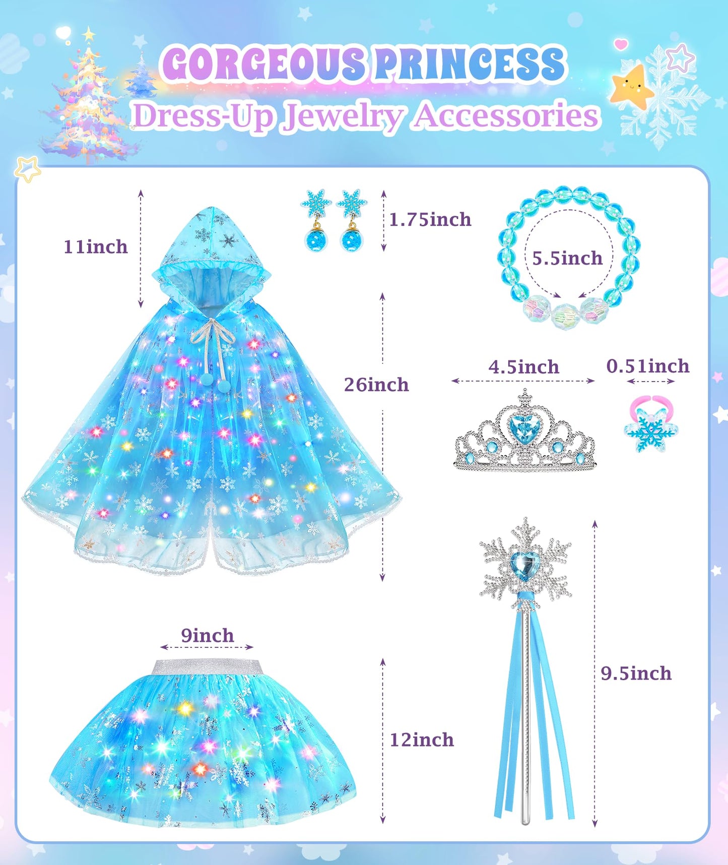 DOLNOW Princess Dress Up Set for Girls — Light-Up Cape, Crown & Accessories (Ages 3-6)