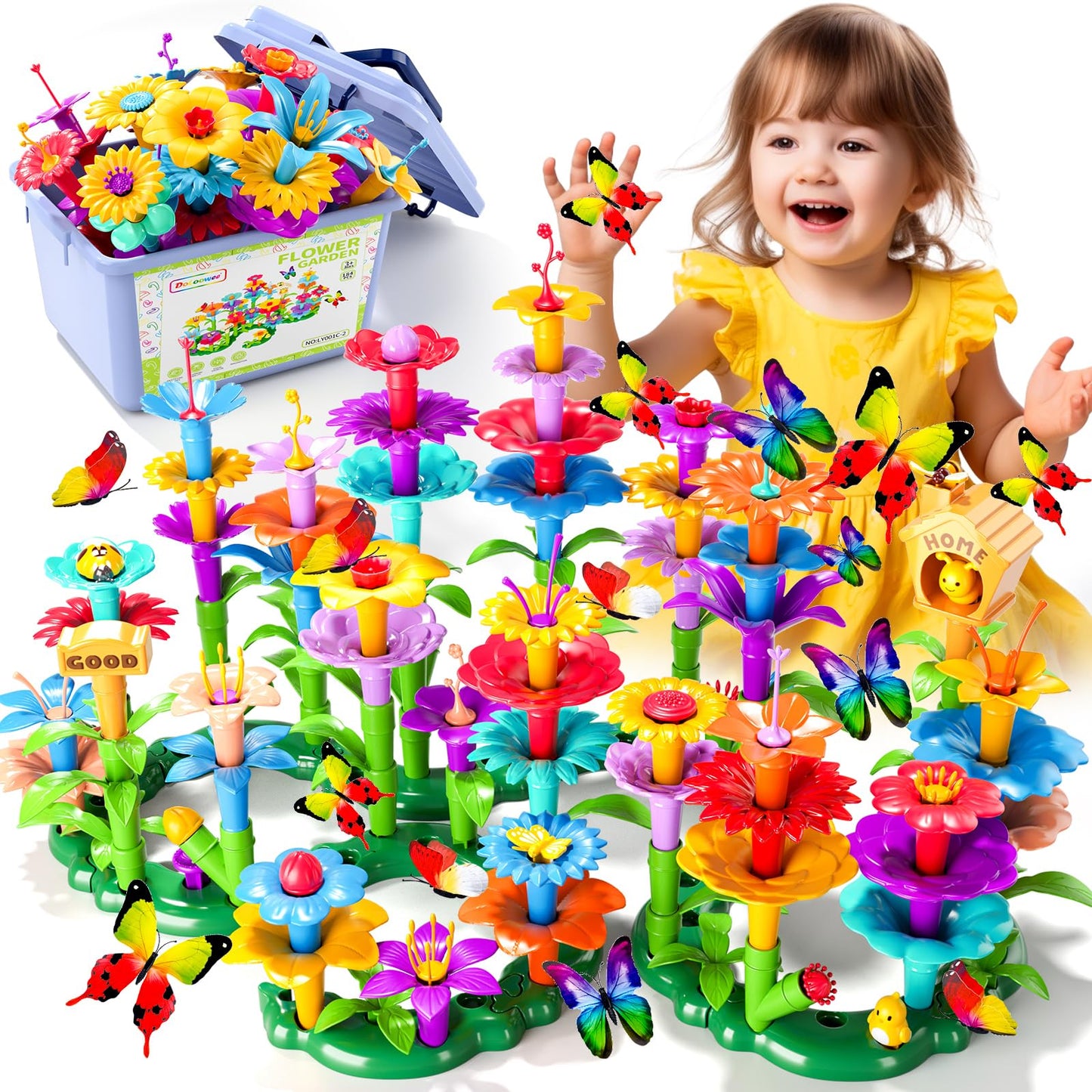 Doloowee 184Pcs Flower Garden Building Toys – STEM DIY Kit for Girls 3-7