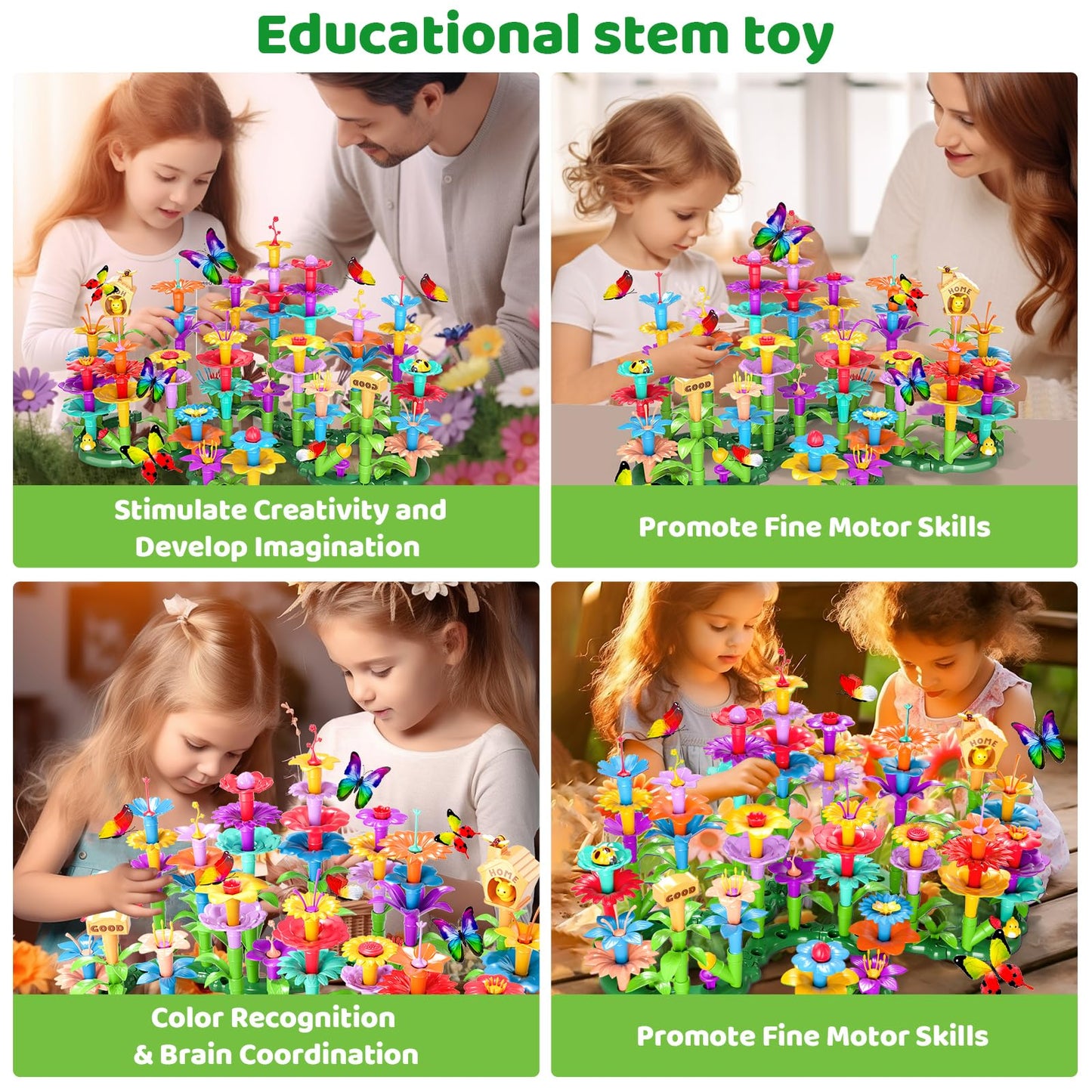 Doloowee 184Pcs Flower Garden Building Toys – STEM DIY Kit for Girls 3-7