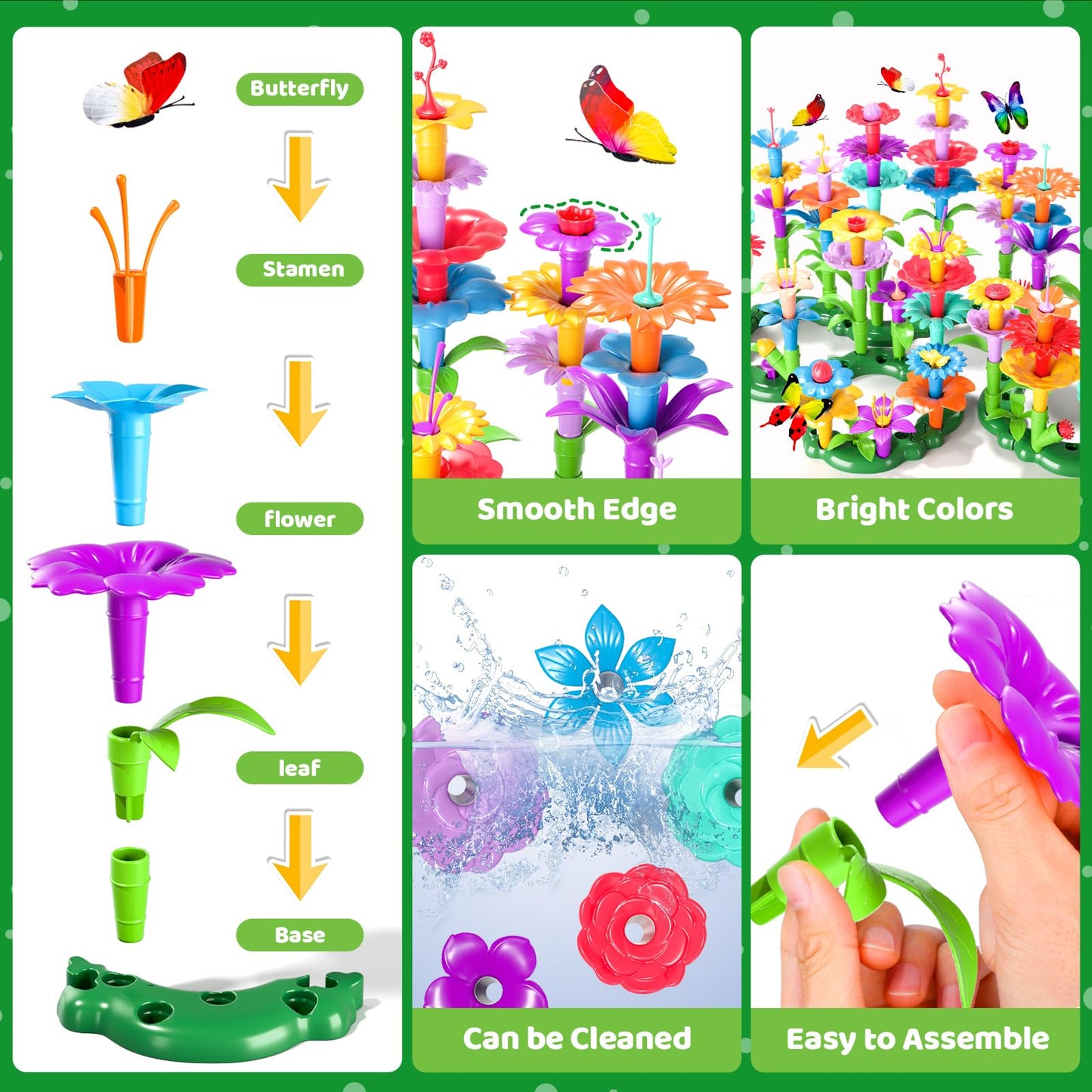 Doloowee 184Pcs Flower Garden Building Toys – STEM DIY Kit for Girls 3-7