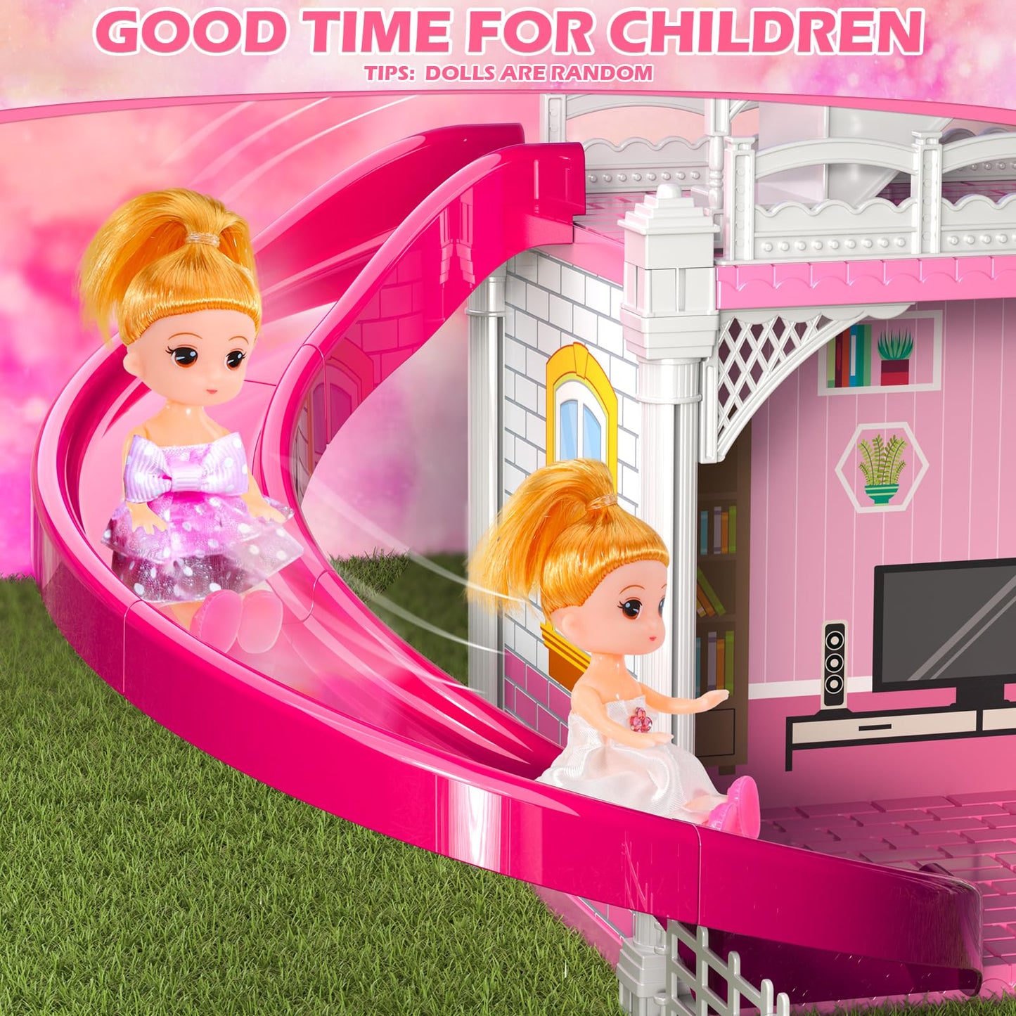Doloowee Dollhouses for Girls – 4-Story 10-Room DIY Playhouse with Furniture & 2 Princesses
