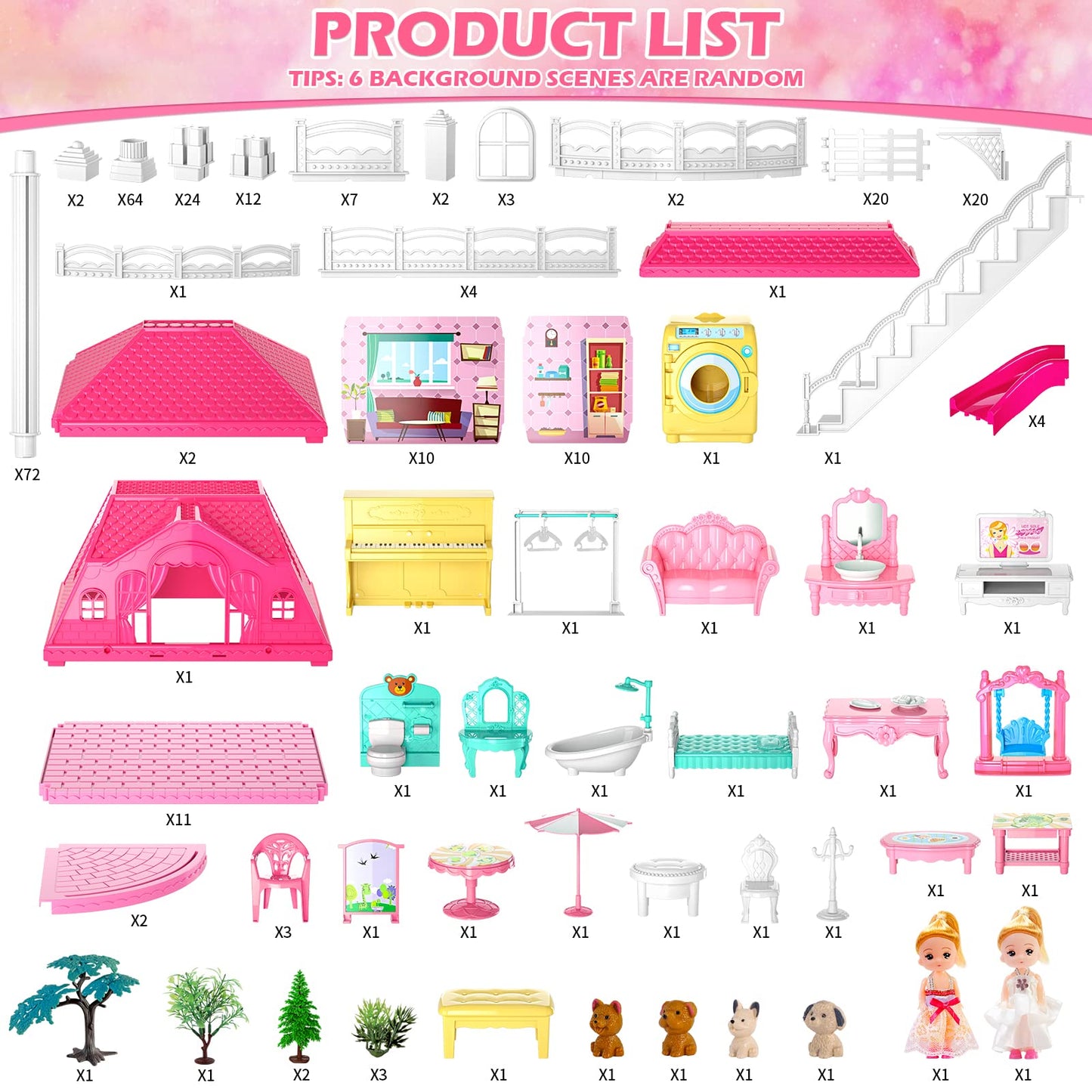 Doloowee Dolls House – 4-Story, 10-Room Playset with 2 Princess Dolls and Slide | Gift for Girls 3–8