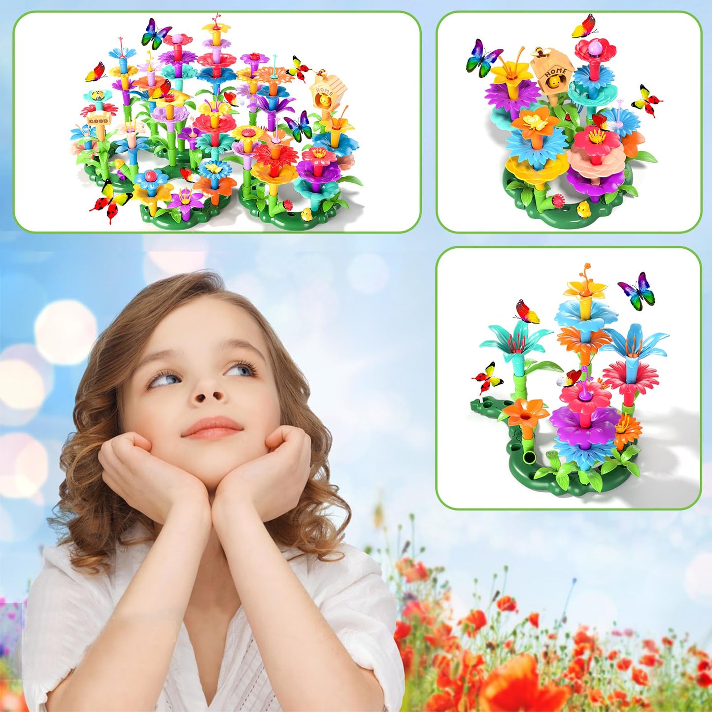 Doloowee 184Pcs Flower Garden Building Toys – STEM DIY Kit for Girls 3-7