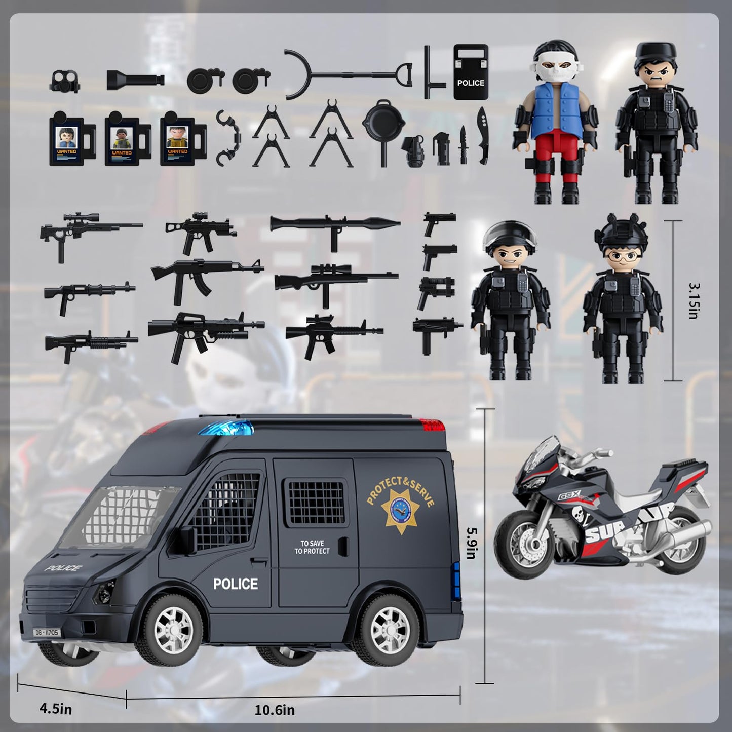 Doloowee Police Car Toy Truck with Lights & Sounds – Emergency Vehicle Playset for Kids (Ages 3-8)