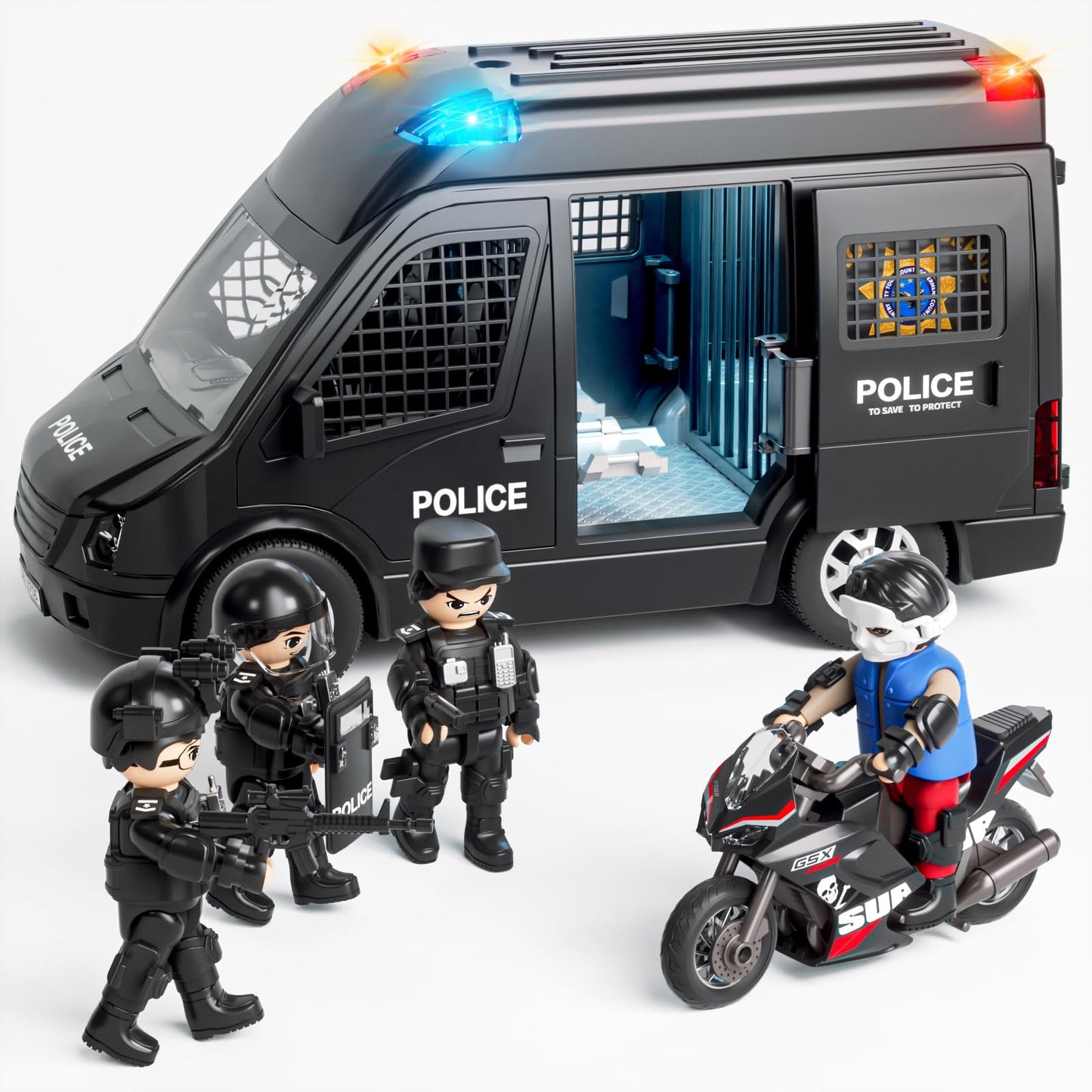 Doloowee Police Car Toy Truck with Lights & Sounds – Emergency Vehicle Playset for Kids (Ages 3-8)